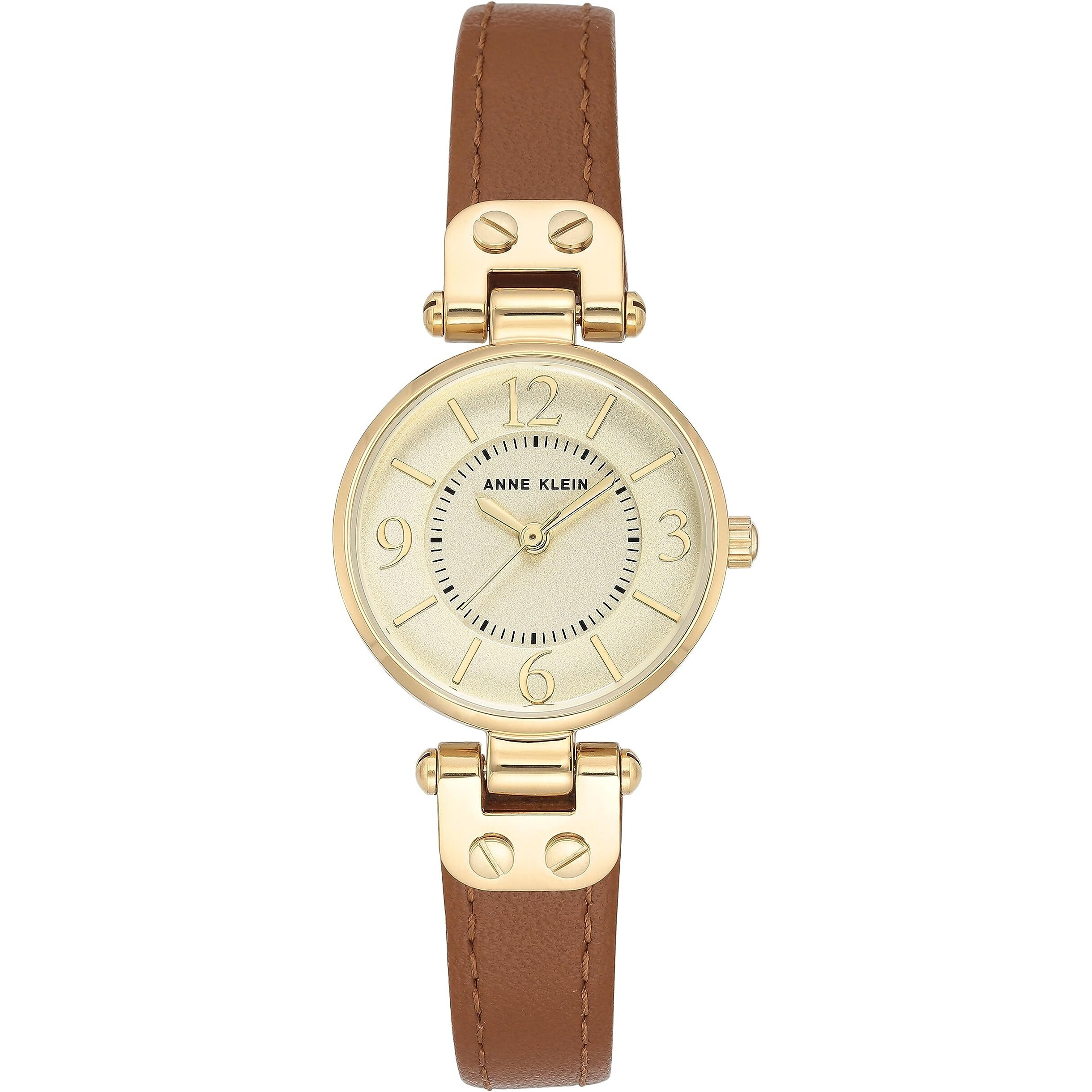 Anne Klein Women's 109442Chhy Gold-Tone Champagne Dial And Brown Leather Strap Watch