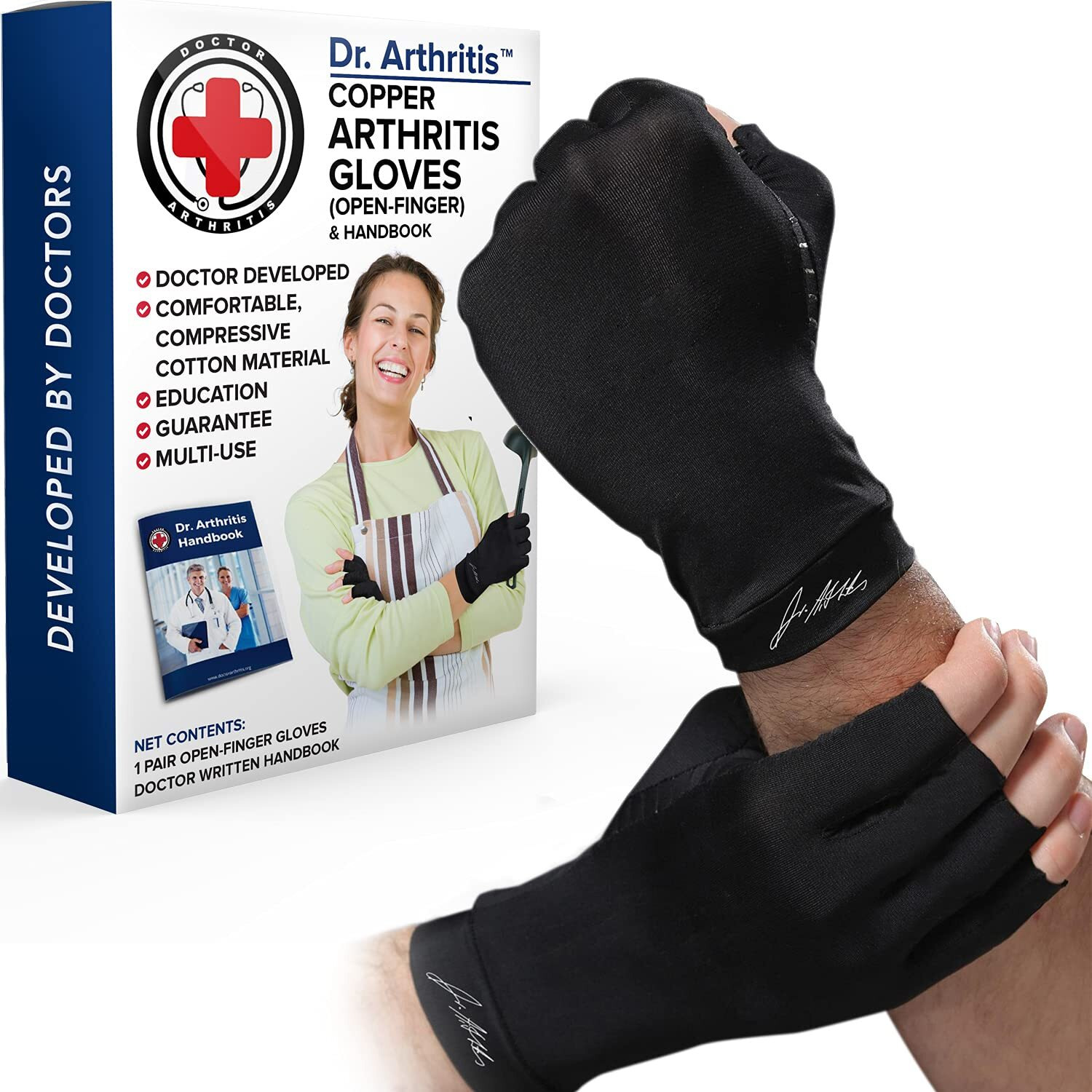 Dr. Arthritis Copper Arthritis Compression Gloves For Women And Men, Carpal Tunnel Gloves, Hand Brace For Arthritis Pain And Support (Medium Black)