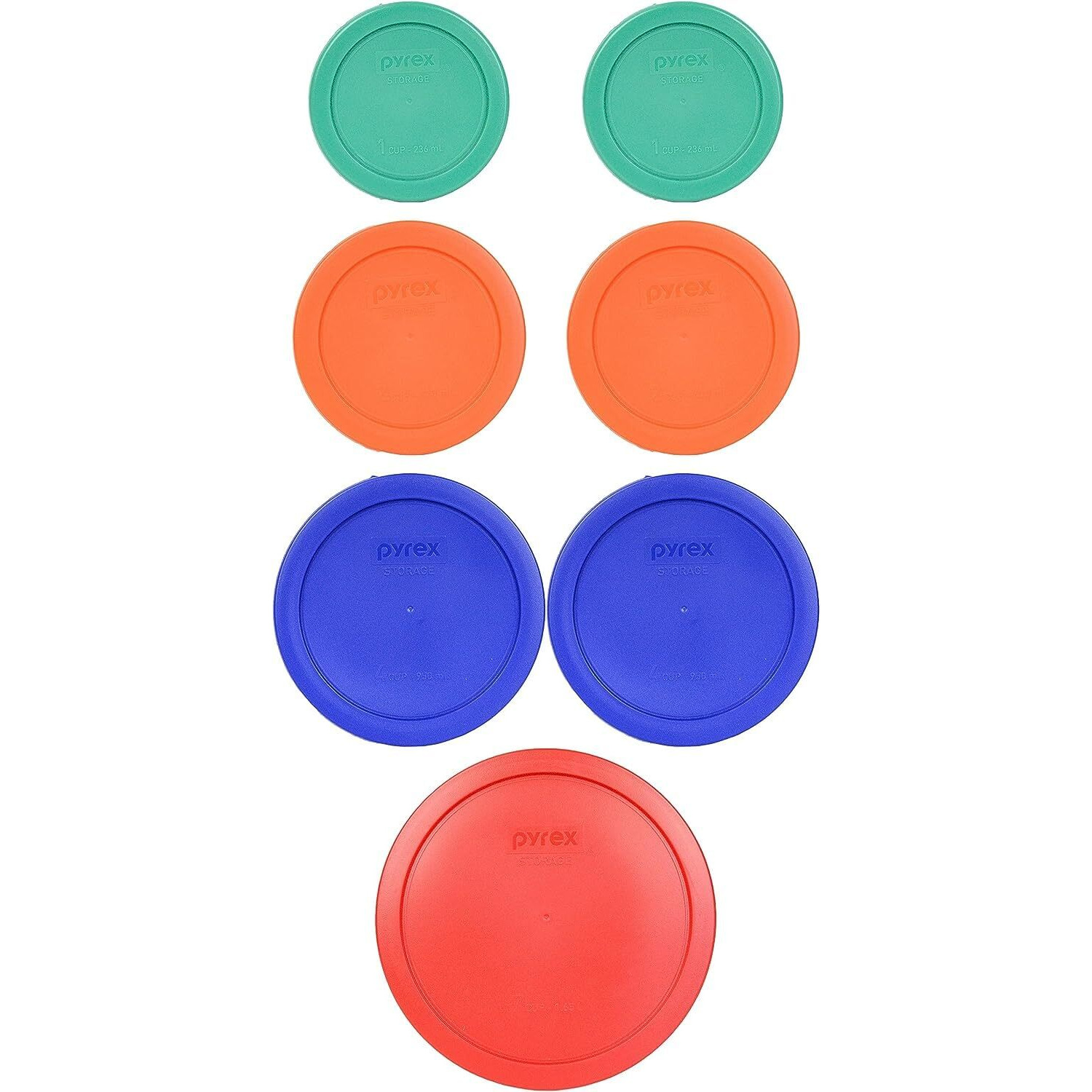 Pyrex Food Storage Plastic Replacement Lid Set (Red, Cobalt Blue, Orange, Green)