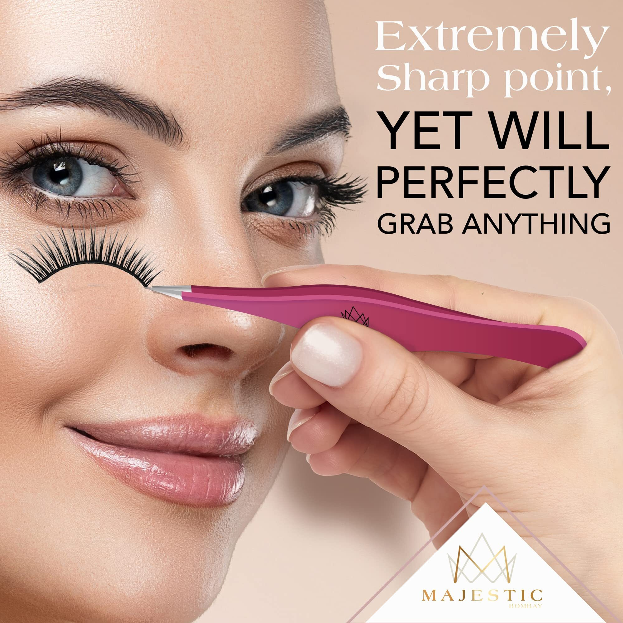Majestic Bombay Point Tweezer For Women And Men - Splinter Ticks,Facial, Brow And Ingrown Hair Removal-Sharp, Needle Nose, Surgical Tweezers Precision Best Tweezers For Chin Hair X Drop Wristband