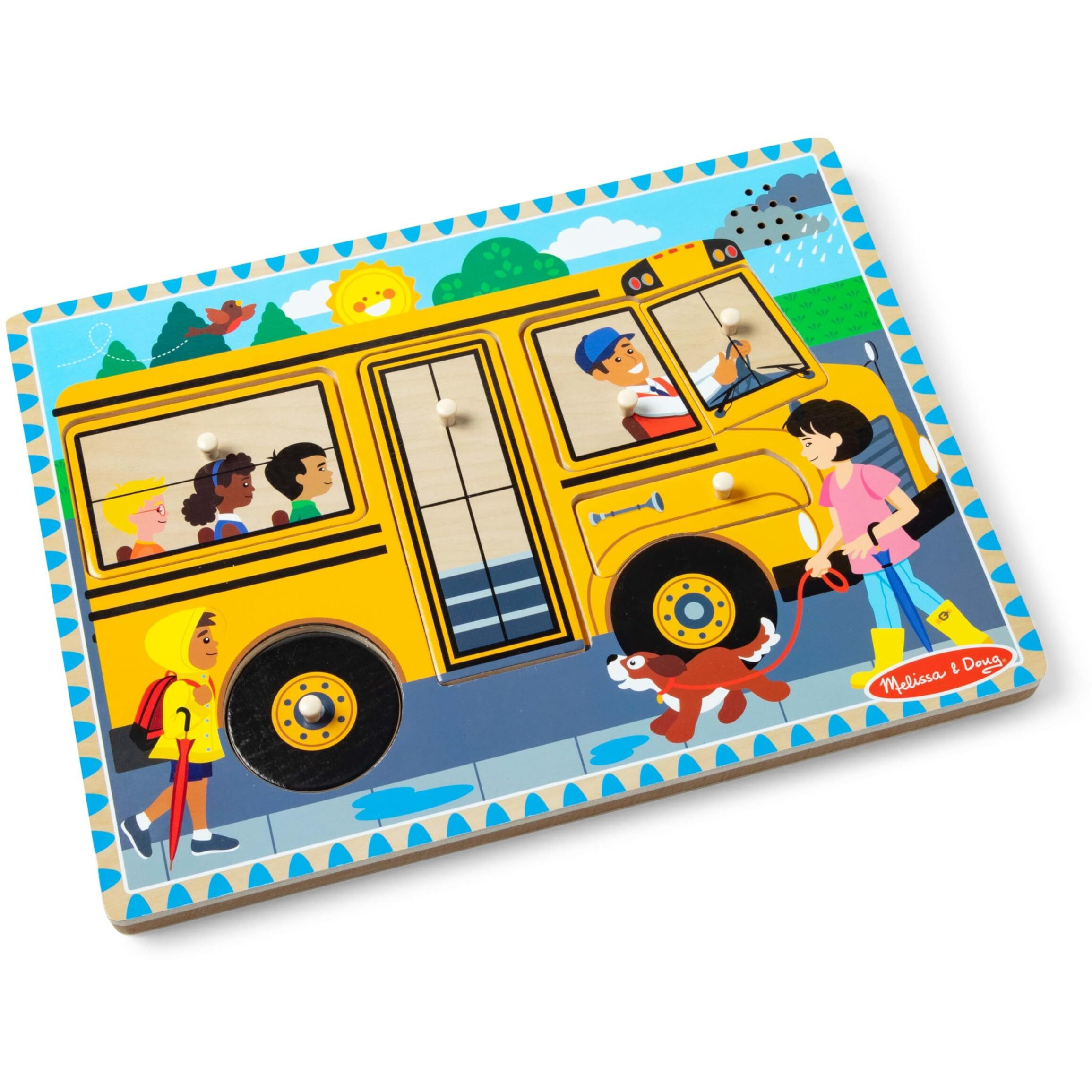 Melissa & Doug The Wheels On The Bus Sound Puzzle - School Bus Puzzle, Wooden Puzzle For Kids And Toddlers Ages 2+