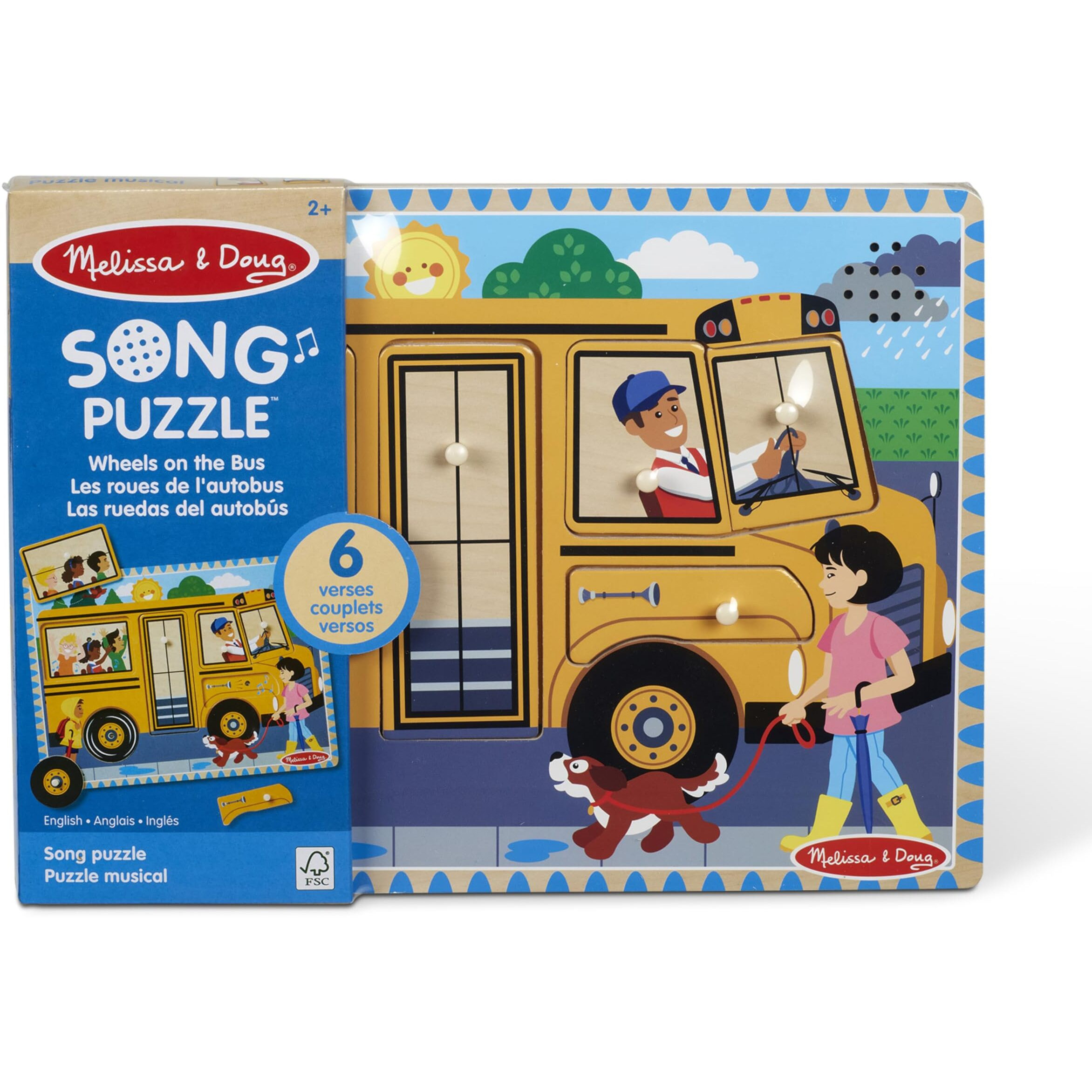 Melissa & Doug The Wheels On The Bus Sound Puzzle - School Bus Puzzle, Wooden Puzzle For Kids And Toddlers Ages 2+
