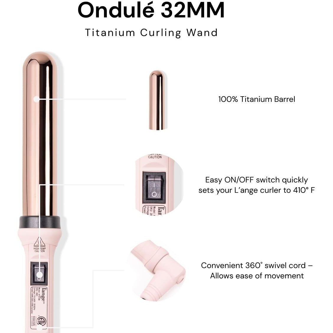 L'Ange Hair Ondul   Titanium Curling Wand | Professional Hot Tools Curling Iron 1.25 Inch | Salon Hair Styling Wands For Beach Waves | Best Hair Curler Wand For Frizz-Free, Lasting Curls