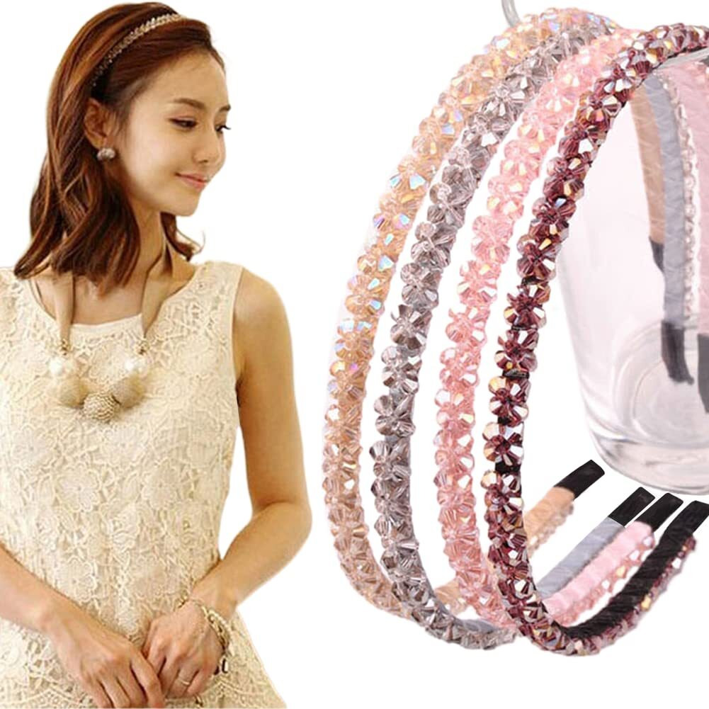 Ruihfas 6Pcs Bling Bling Double Rows Crystal Rhinestone Headband For Women Girls Thin Hair Hoop Fashion