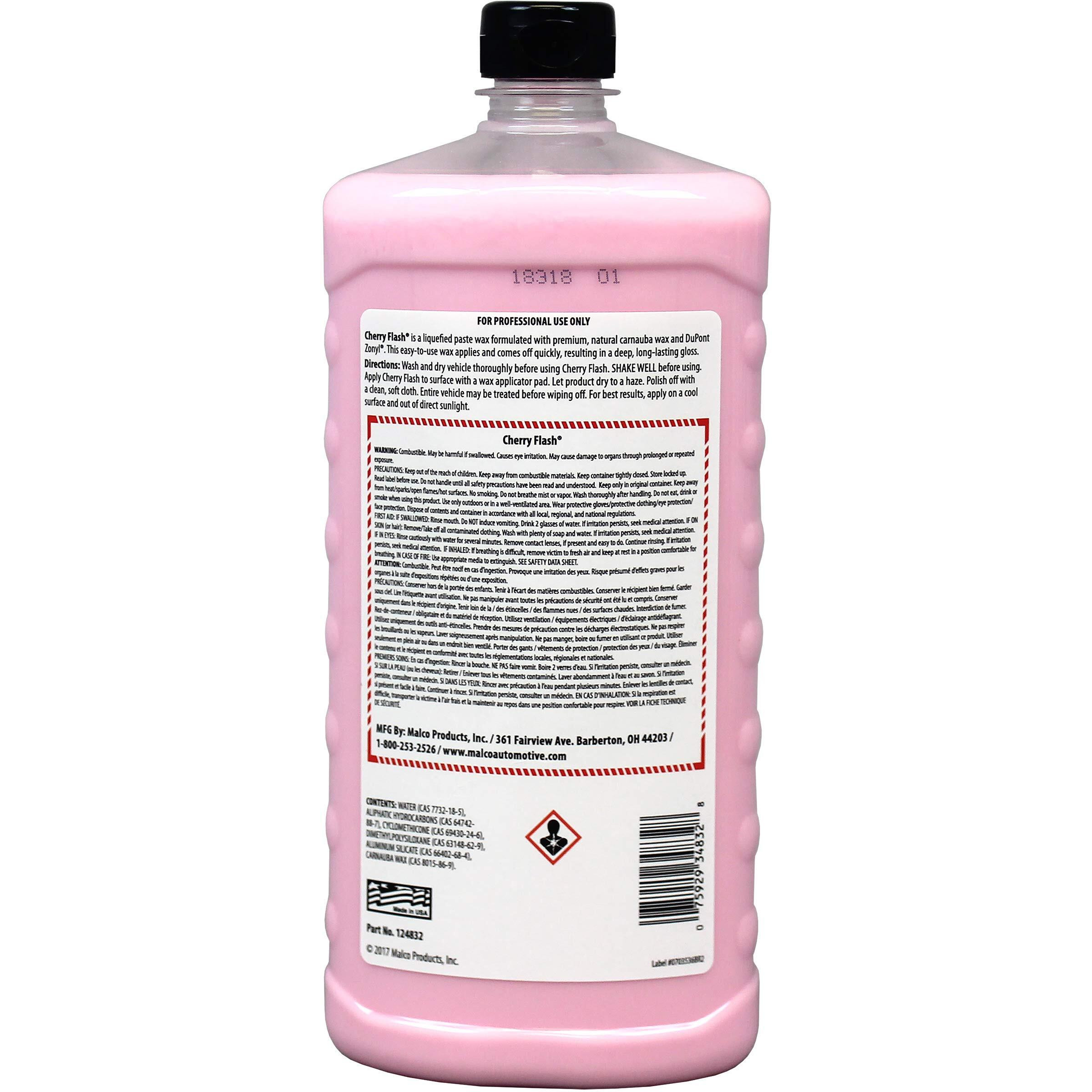 Malco Cherry Flash Automotive Liquid Paste Wax - Protect & Shine Your Vehicle/Easiest Way To Hand Wax Your Car/Lasting Gloss & Protection For Cars, Trucks, Boats And Motorcycles / 32 Oz. (124832)