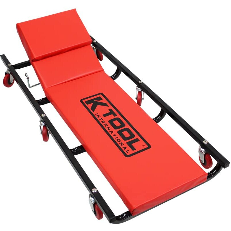 K Tool International 74961 40"" Automotive Creeper With Adjustable Headrest For Garages, Repair Shops, And Diy, Fully Padded, (6) 2"" Oil Resistant Rubber Castors, Heavy Duty Steel Frame, Red/Black