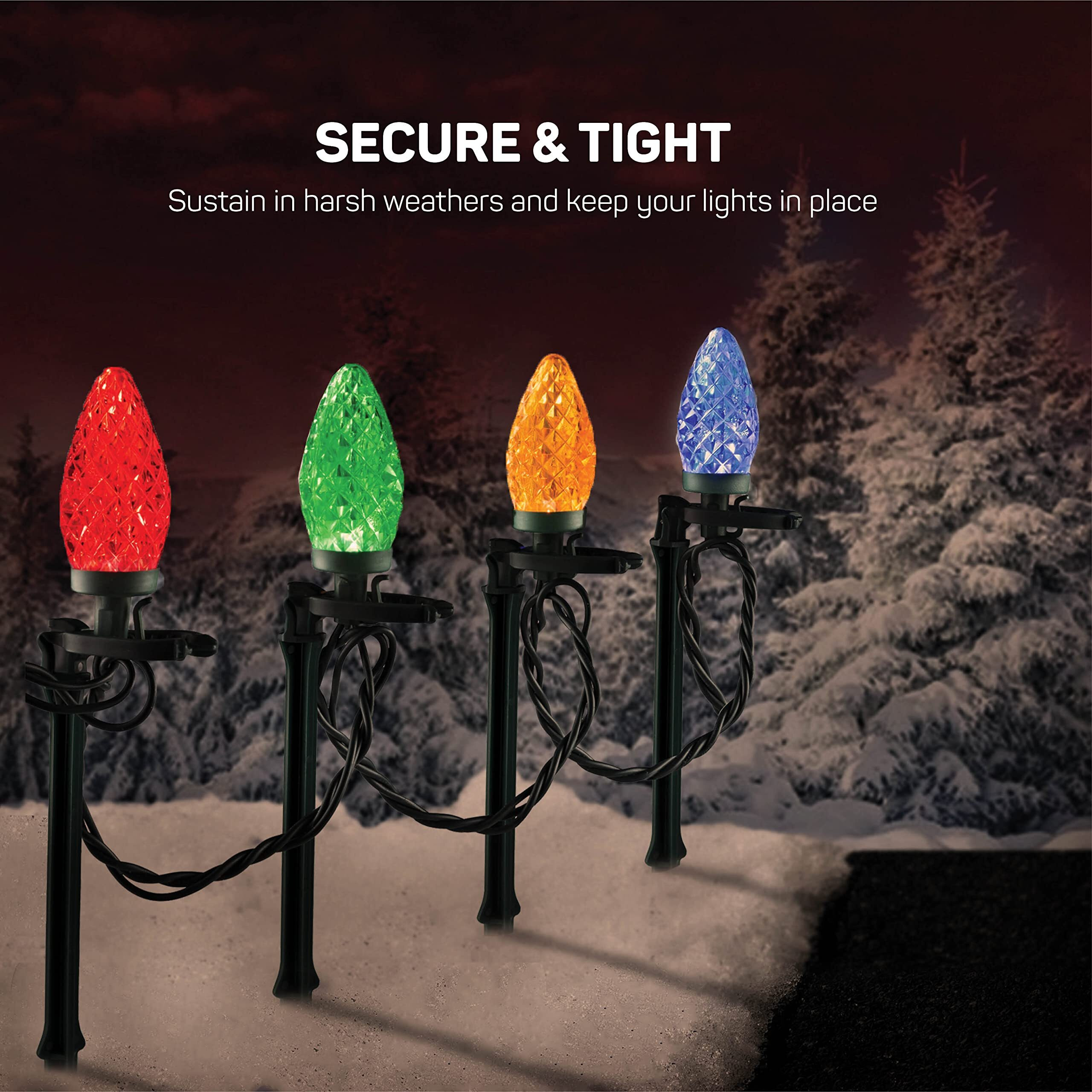 Christmas Light Yard Stakes [Set Of 100] Outdoor Light Stakes - 8.5"" Tall - Universal Christmas Pathway Lights On Yards, Driveways - Christmas Yard Stakes - Driveway Christmas Light Stakes - Usa Made