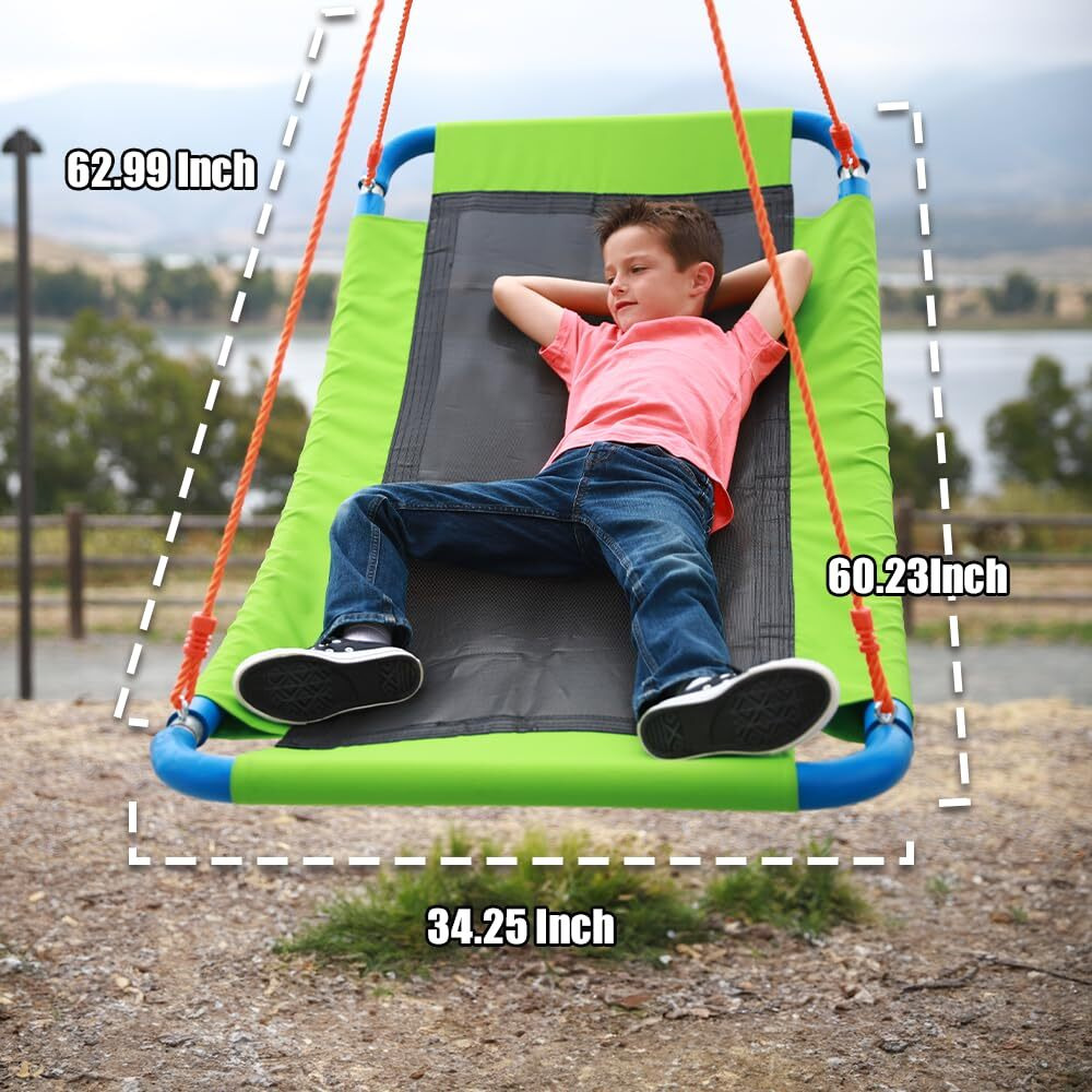 Giant 700Lb 60 Inch Saucer Tree Swing For Kids Adults - Green Weight Capacity Durable Steel Frame Waterproof Adjustable Ropes Easy To Install Fun