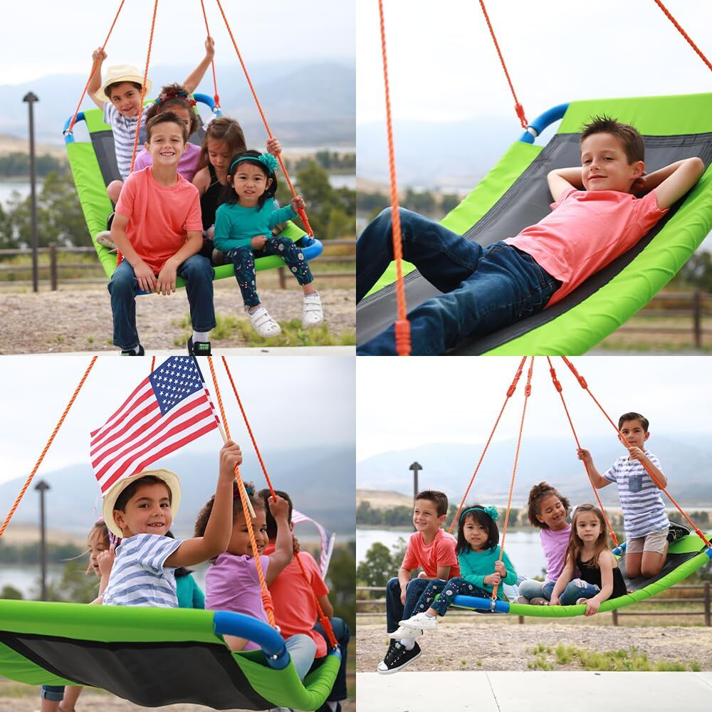 Giant 700Lb 60 Inch Saucer Tree Swing For Kids Adults - Green Weight Capacity Durable Steel Frame Waterproof Adjustable Ropes Easy To Install Fun