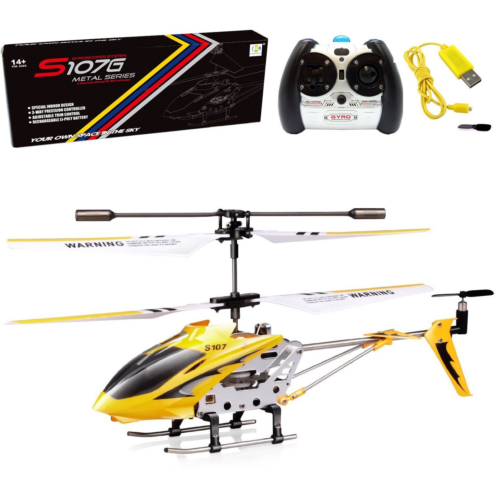 Cheerwing S107/S107G Phantom 3Ch 3.5 Channel Mini Rc Helicopter With Gyro Yellow