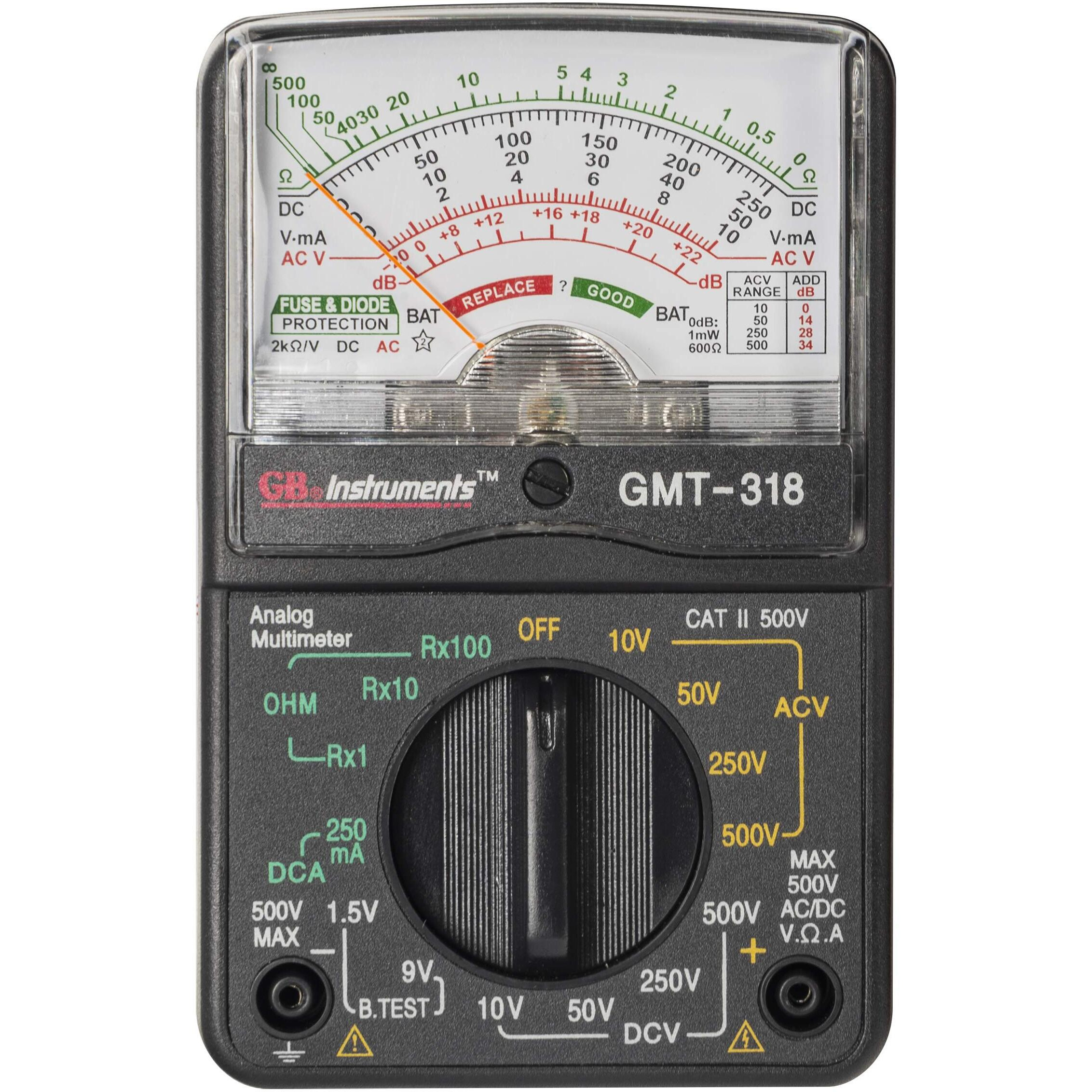 Gardner Bender Gmt-318 Analog Multimeter, 6 Function, 14 Range, Ac / Dc Volt, 500V