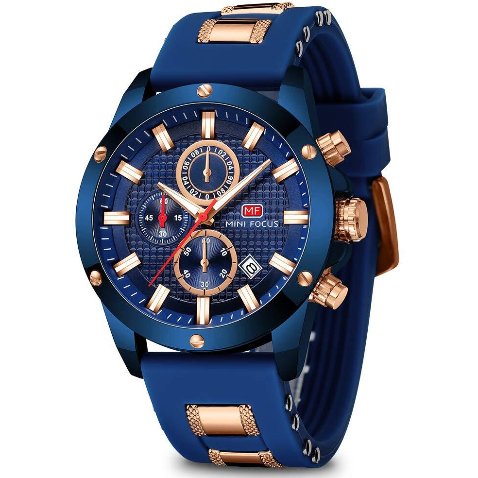 Mini Focus Mens Watch Casual Sports Watches (Chronograph/Waterproof/Luminous/Calendar) Silicon Band Fashion Quartz Watch For Men (Blue)