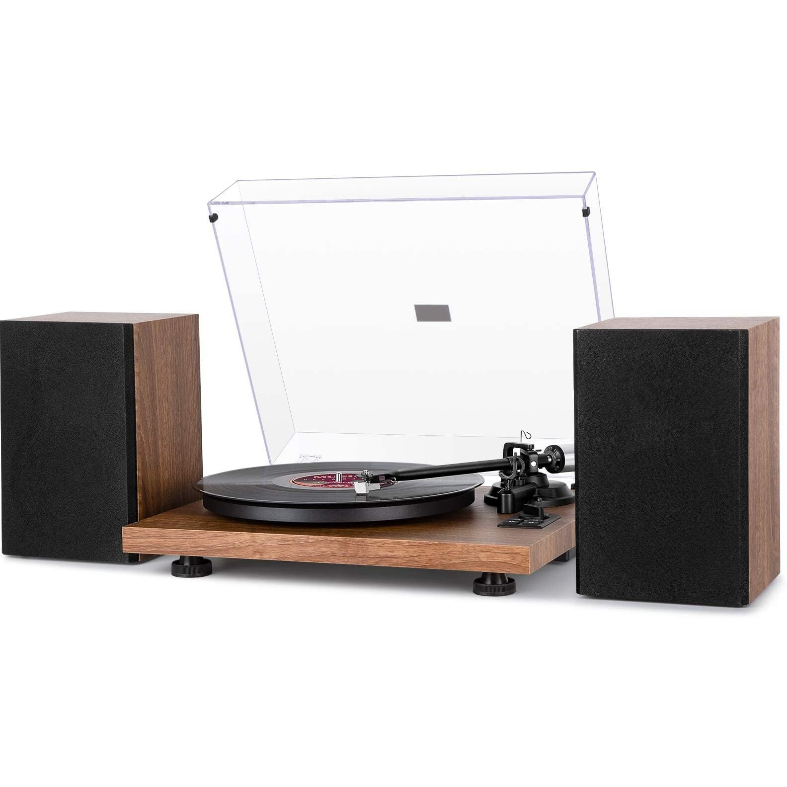 1 By One Bluetooth Turntable Hifi System With 36 Watt Bookshelf Speakers, Patend Designed Vinyl Record Player With Magnetic Cartridge, Bluetooth Playback And Auto Off