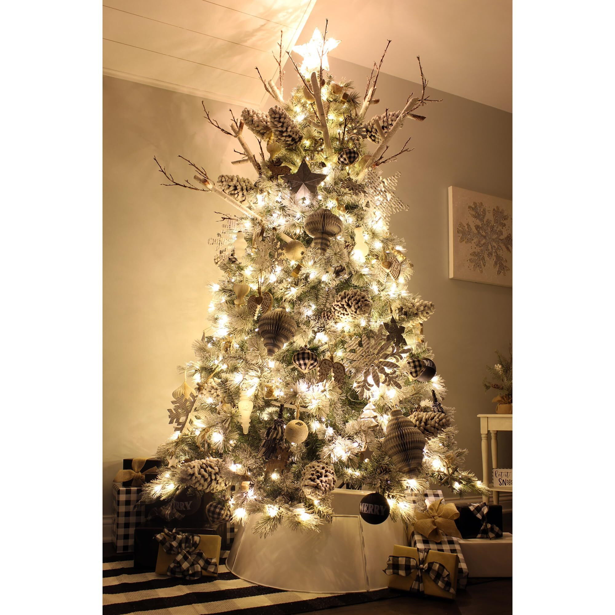 Auldhome Farmhouse Star Ornaments (12-Pack, White) Wood With White Enamel 2-Inch Star Christmas Decorations, Retro Vintage Enamelware Style