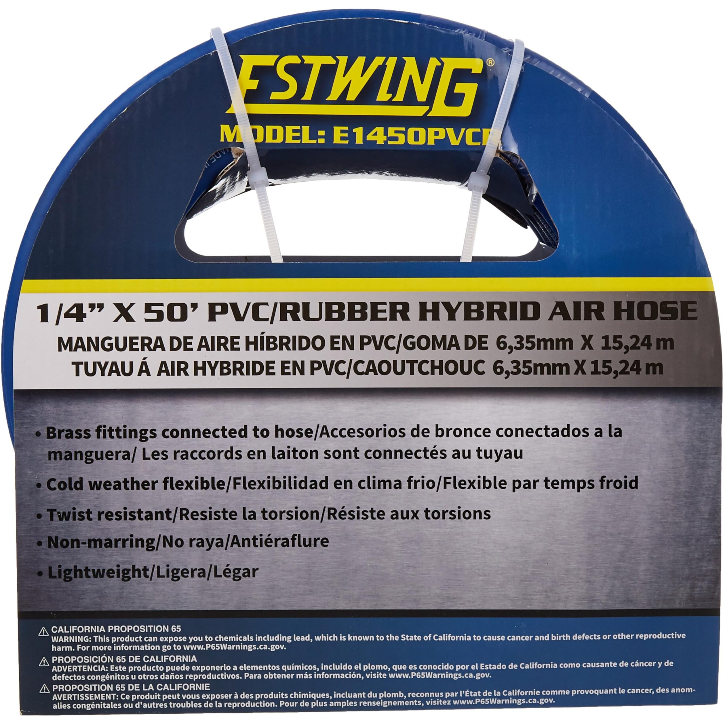 Estwing E1450Pvcr 1/4"" X 50' Pvc / Rubber Hybrid Air Hose With Brass 1/4"" Npt Industrial Fitting And Universal Quick Connect Coupler