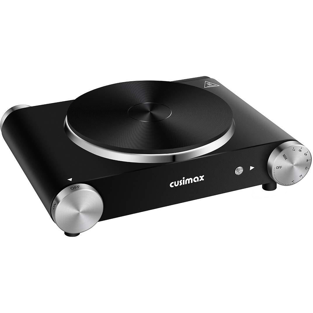Cusimax Electric Hot Plate For Cooking Portable Single Burner 1500W Cast Iron Hot Plates Heat-Up In Seconds Adjustable Temperature Control Stainless Steel Non-Slip Rubber Feet Upgraded Version B101