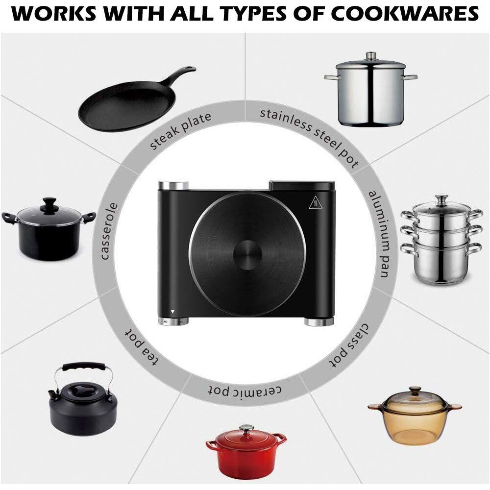 Cusimax Electric Hot Plate For Cooking Portable Single Burner 1500W Cast Iron Hot Plates Heat-Up In Seconds Adjustable Temperature Control Stainless Steel Non-Slip Rubber Feet Upgraded Version B101