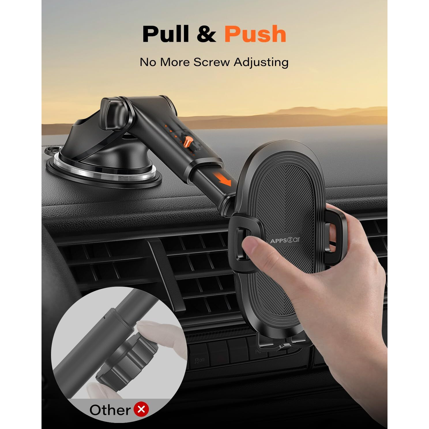 Apps2Car Suction Cup Phone Mount, Universal Phone Holders For Your Car Windshield/Dashboard/Window, Cell Phone Holder Car With Sticky Gel Pad, Compatible With Iphone, Samsung, All Cellphone