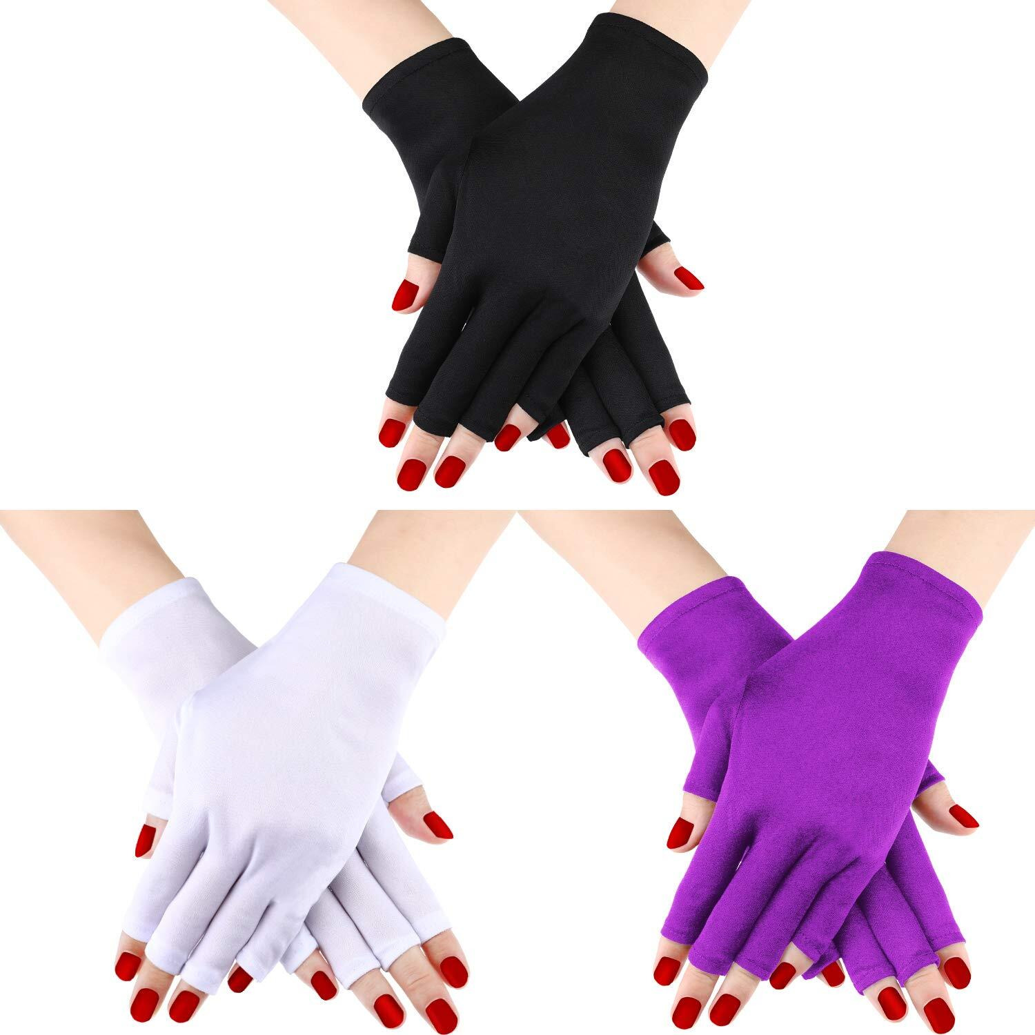 Syhood 3 Pairs Uv Light Glove For Gel Nail Lamp Manicure Glove Anti Uv Fingerless Gloves Protect Hands From Uv Light Lamp Manicure Dryer