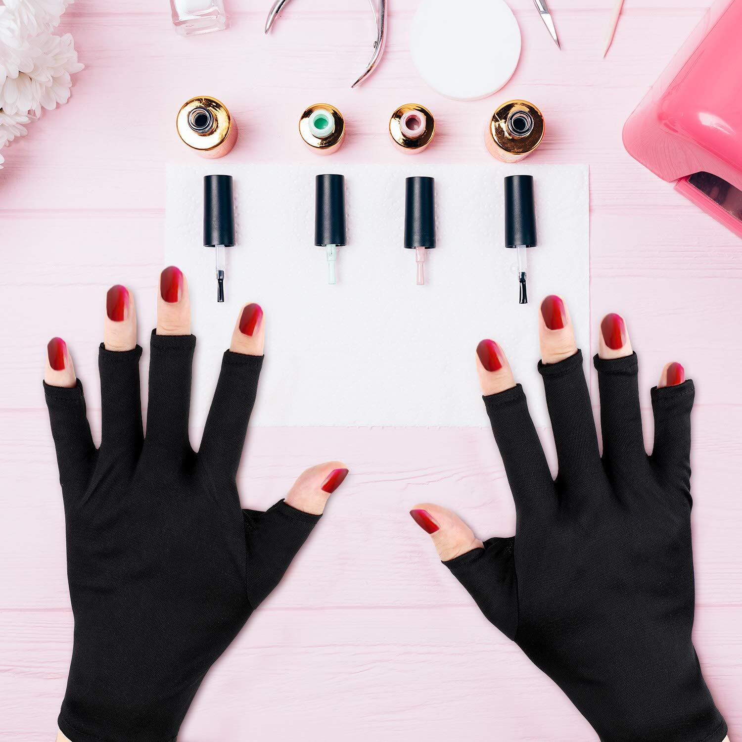 Syhood 3 Pairs Uv Light Glove For Gel Nail Lamp Manicure Glove Anti Uv Fingerless Gloves Protect Hands From Uv Light Lamp Manicure Dryer