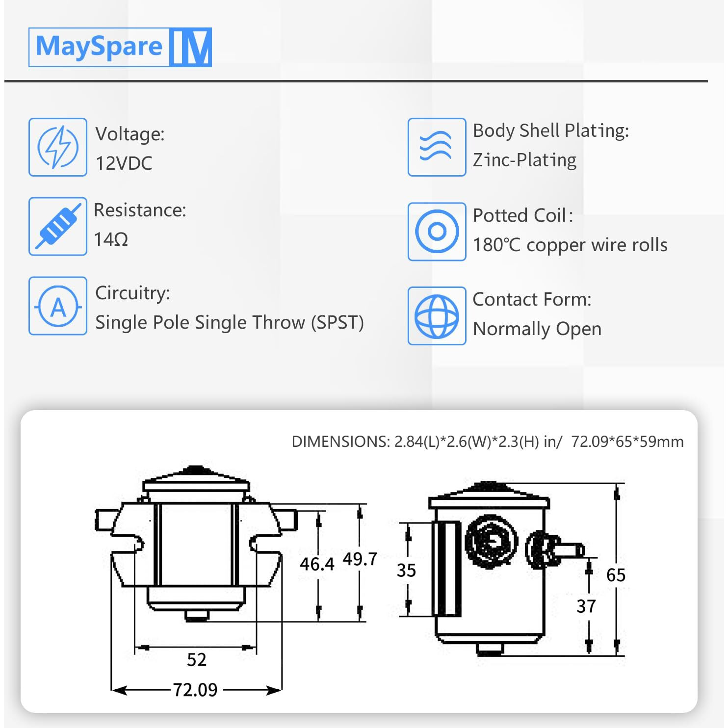 Mayspare Max Transient 200A Trombetta 12V Solenoid Relay 3 Terminal Heavy Duty Winch Marine 24106 Spst 12 Volt Solenoid