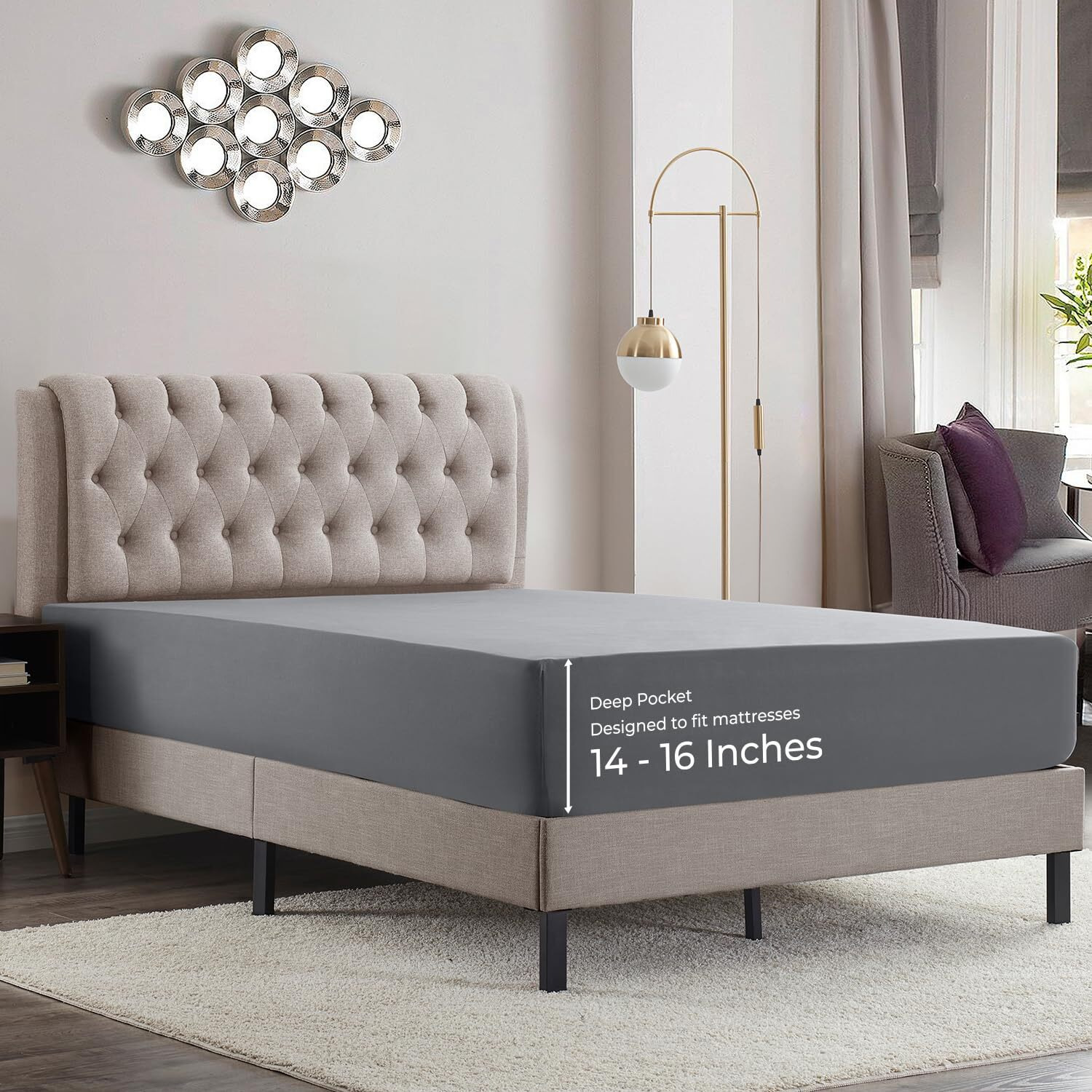 Empyrean Queen Fitted Sheet, Ultra Soft Microfiber 110 Gsm Deep Pocket Fitted Sheet Only, Moisture Wicking Fits 14 To 16 Inches, Shrinkage & Fade Resistant, Corner Straps, Charcoal Gray