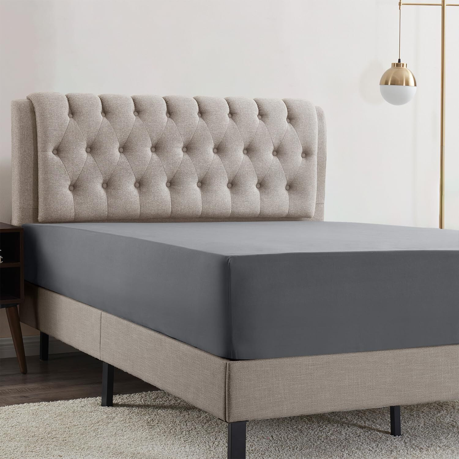 Empyrean Queen Fitted Sheet, Ultra Soft Microfiber 110 Gsm Deep Pocket Fitted Sheet Only, Moisture Wicking Fits 14 To 16 Inches, Shrinkage & Fade Resistant, Corner Straps, Charcoal Gray