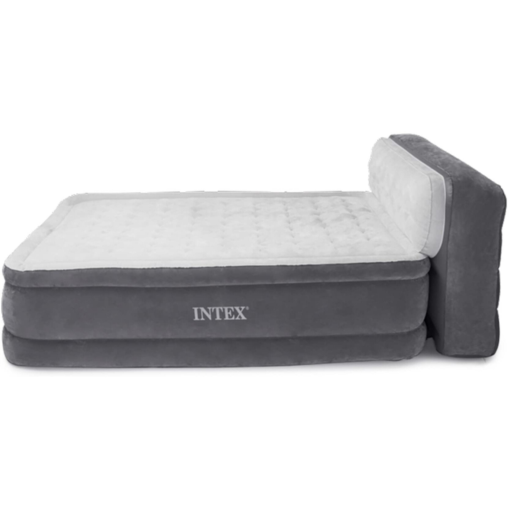 Intex Dura-Beam Ultra Plush Inflatable Pillow Top Bed Air Mattress With Headboard, Built-In Internal Electric Pump And Carry Storage Bag, Queen, Gray
