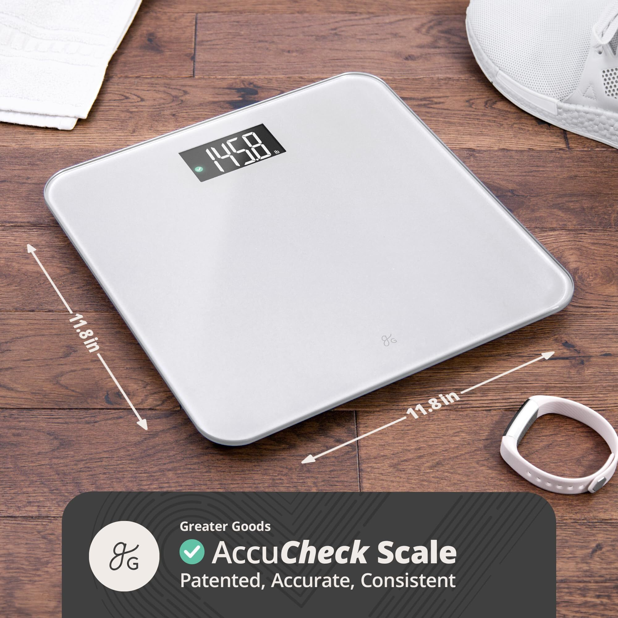 Greater Goods Digital Accucheck Bathroom Scale For Body Weight, Capacity Up To 400 Lbs, Batteries Included, Ash Grey
