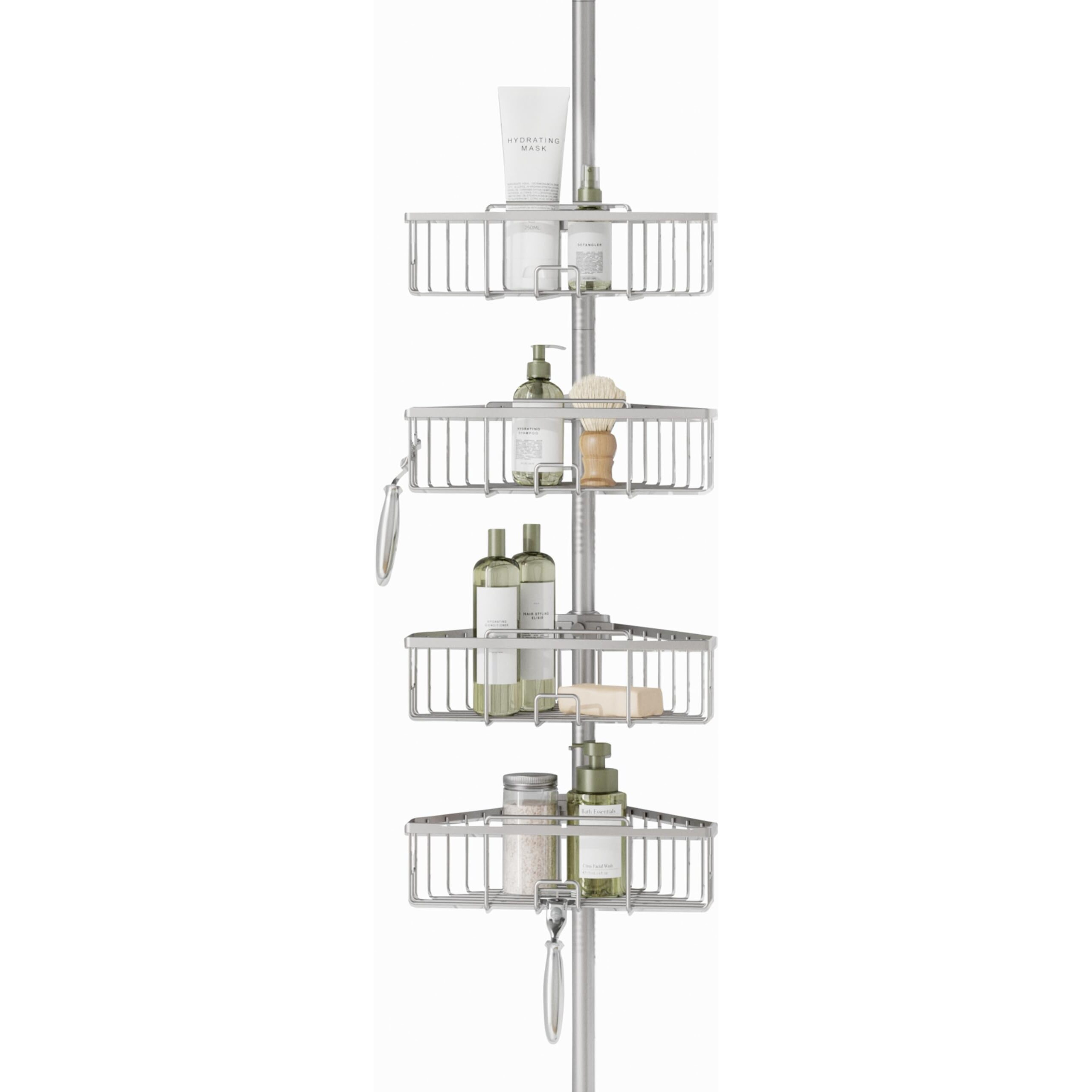 Zenna Home Tension Pole Shower Caddy, 4 Basket Shelves, Adjustable, 60 To 108 Inch, Satin Nickel