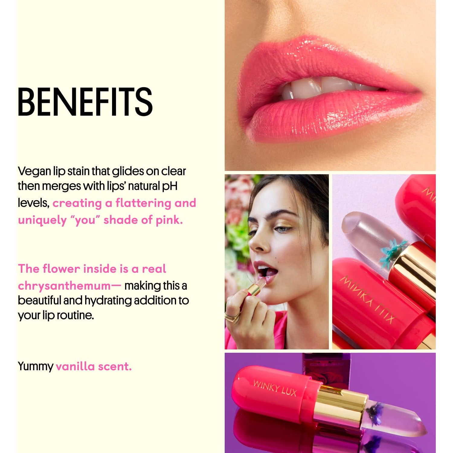Winky Lux Flower Balm, Ph Lip Balm, Color Changing Lipstick And Tinted Lip Balm Stain, Vegan & Cruelty Free Lip Balm, Hydrate & Plump, Sheer Pink Lipstick, Pink Flower