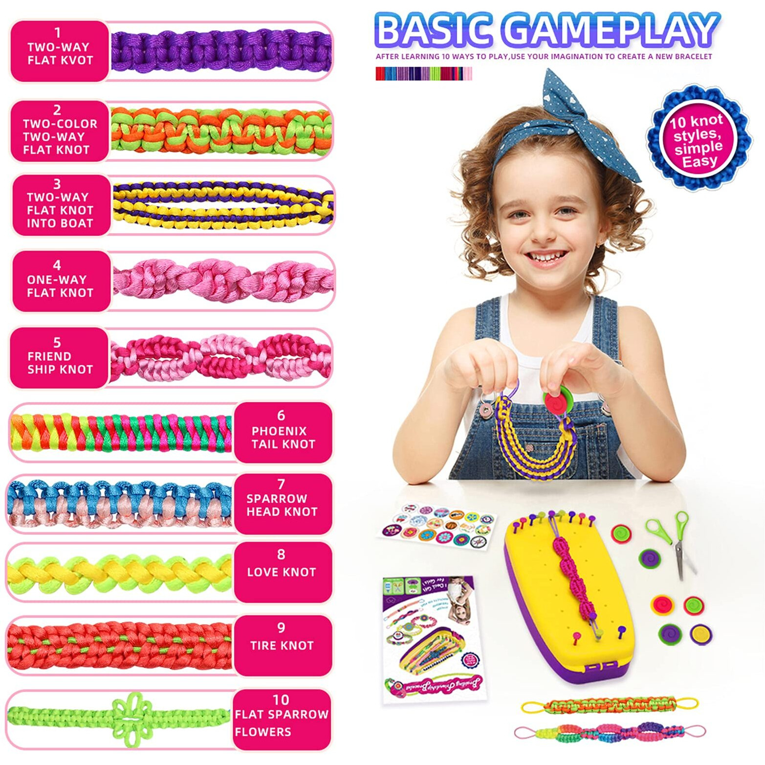 Friendship Bracelet Making Kit Toys, Ages 7 8 9 10 11 12 Year Old Girls Gifts Ideas, Birthday Present For Teen Girl, Arts And Crafts String Maker Tool, Bracelet Diy, Kids Travel Activity Set