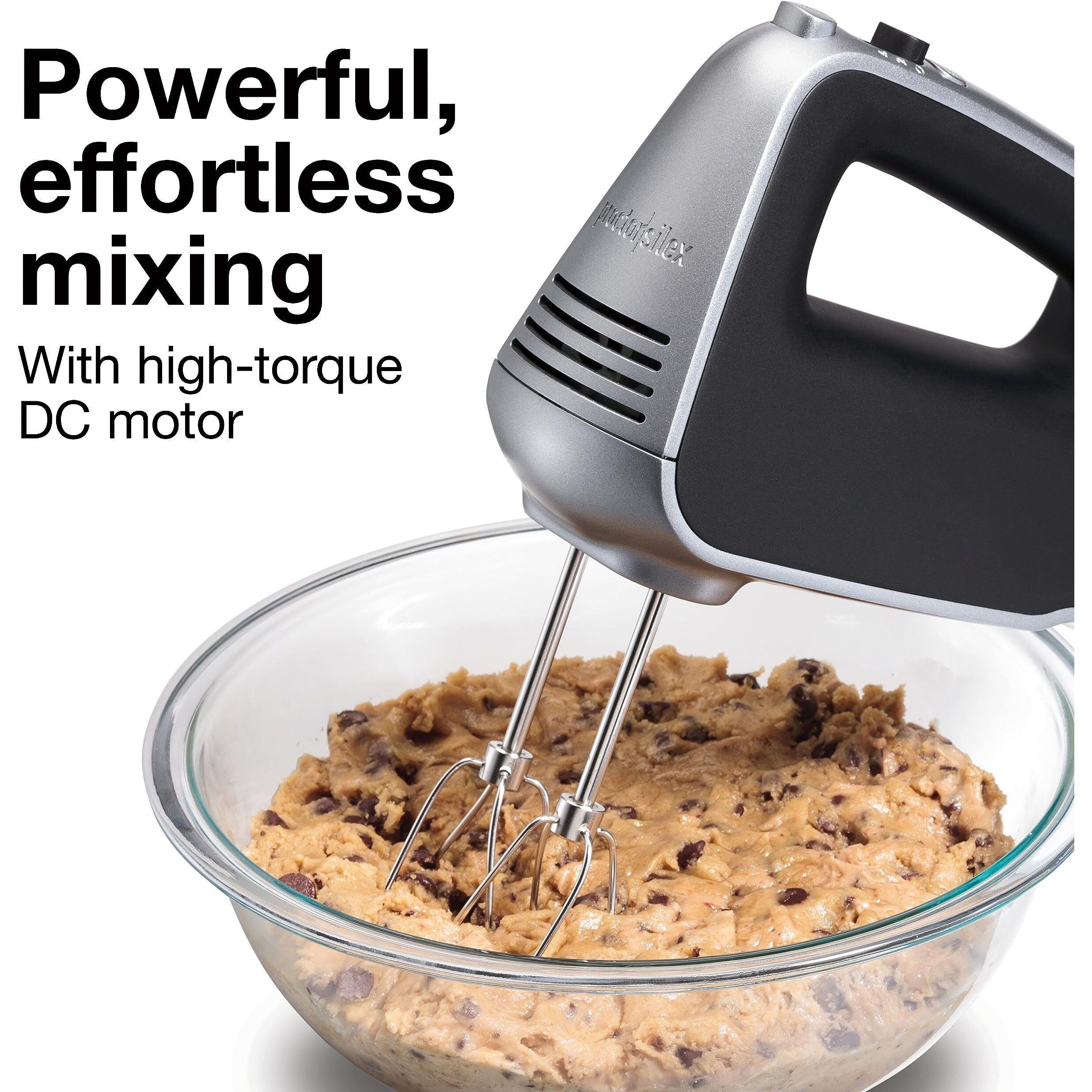 Proctor Silex 5-Speed + Boost Electric Hand Mixer With Powerful 1.3 Amp Dc Motor For Effortless Mixing & Consistent Speed In Thick Ingredients, Slow Start, Silver (62501)