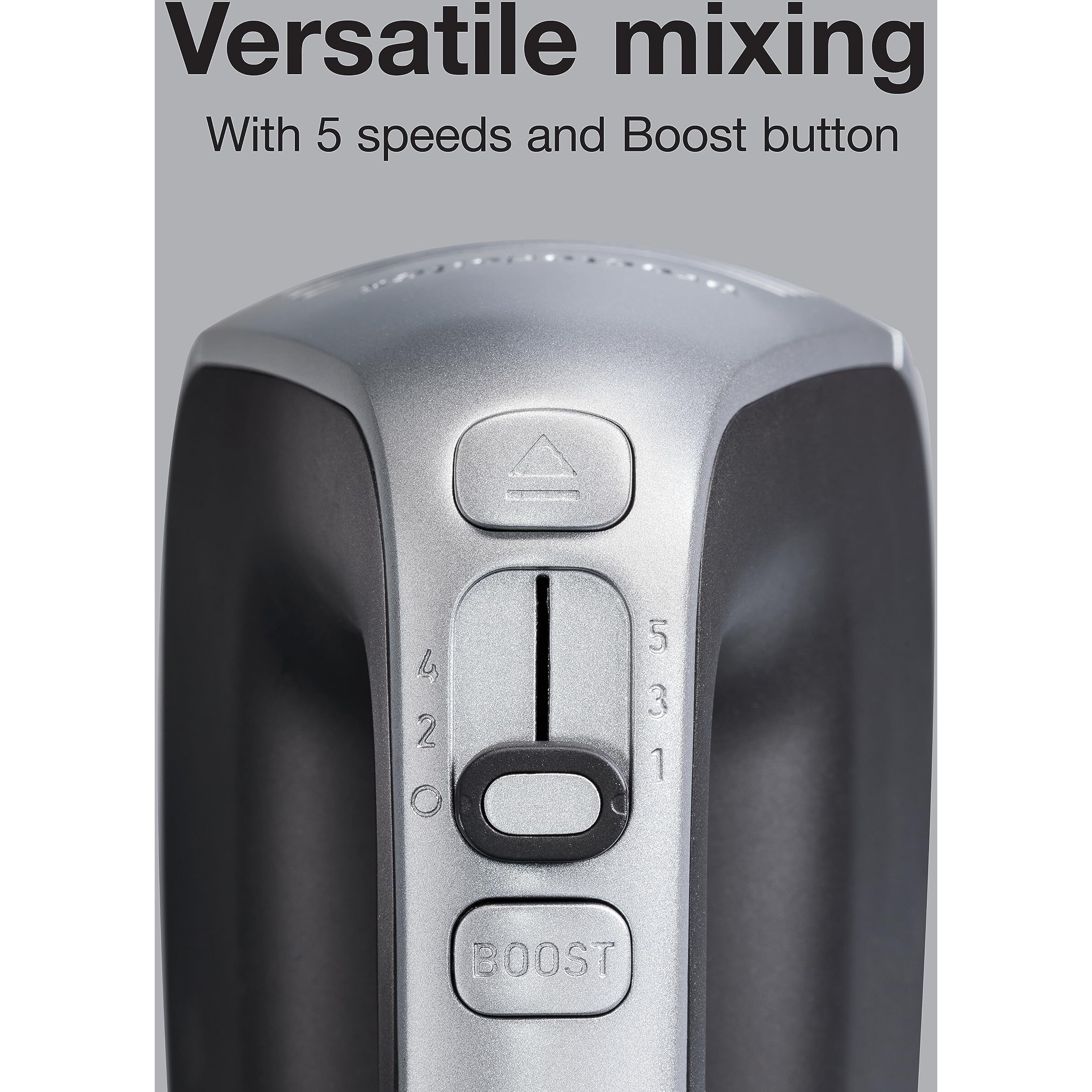 Proctor Silex 5-Speed + Boost Electric Hand Mixer With Powerful 1.3 Amp Dc Motor For Effortless Mixing & Consistent Speed In Thick Ingredients, Slow Start, Silver (62501)