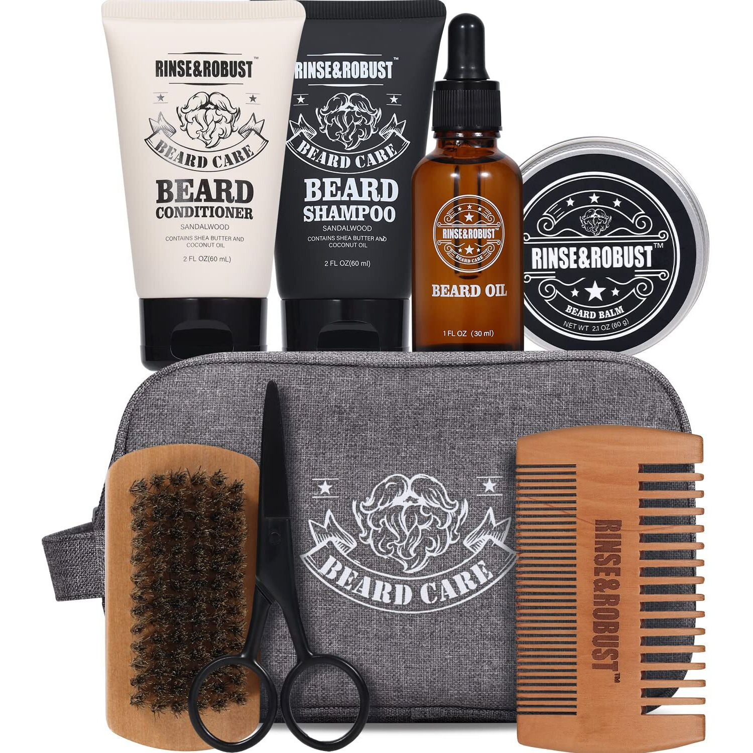 Rinse & Robust Beard Kit Beard Care Grooming For Men Beard Travel Set Christmas Gift Travelling Bag For Men