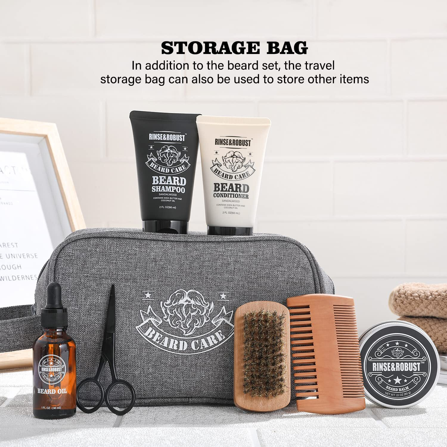 Rinse & Robust Beard Kit Beard Care Grooming For Men Beard Travel Set Christmas Gift Travelling Bag For Men