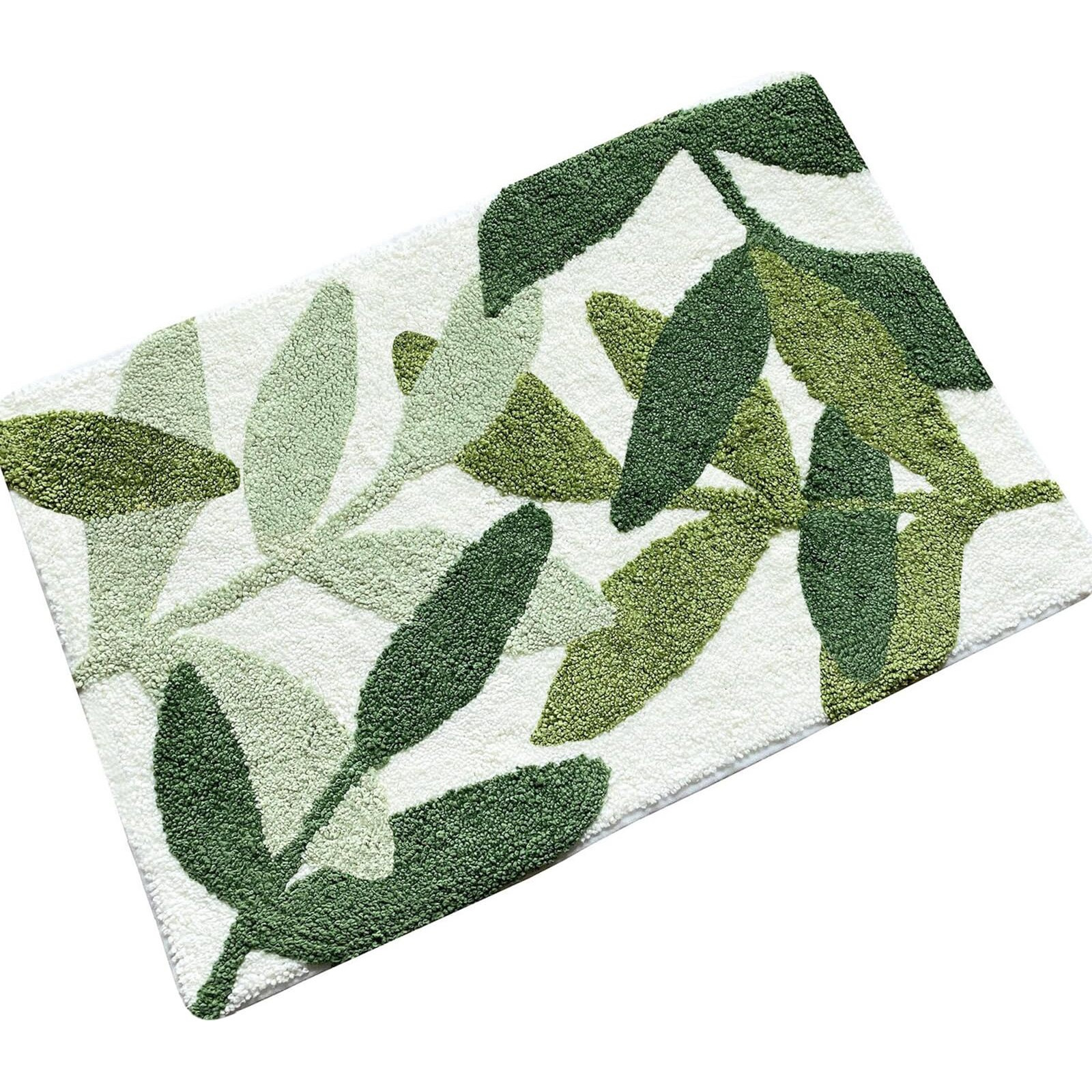 Zebrasmile Bathroom Rugs - 31.5 X 19.5In Bath Mat Green Leaves Microfiber Strong Water Absorbent Non Slip Back Cute Rug For Bathroom