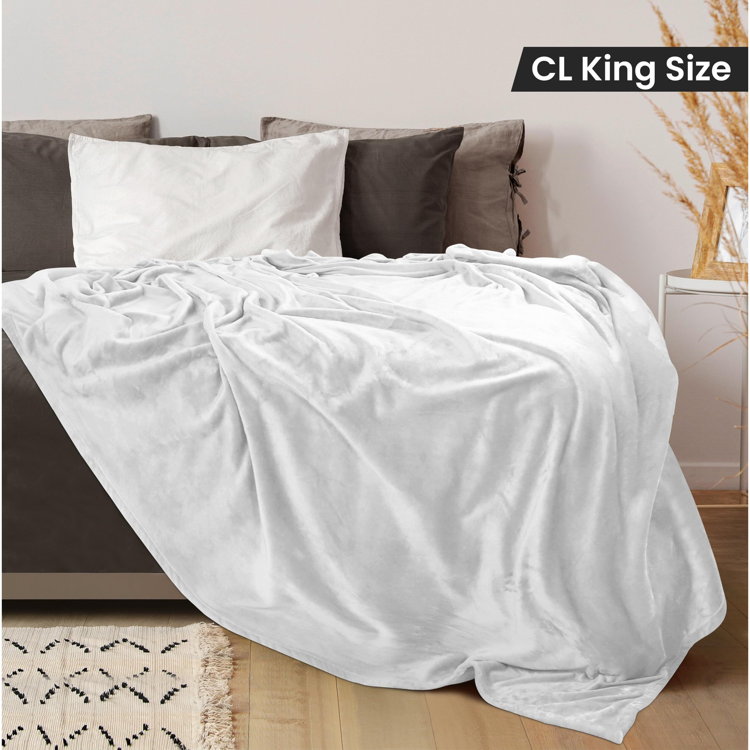 Utopia Bedding Fleece Blanket California King Size White 300Gsm Luxury Fuzzy Soft Anti-Static Microfiber Bed Blanket (102X96 Inches)