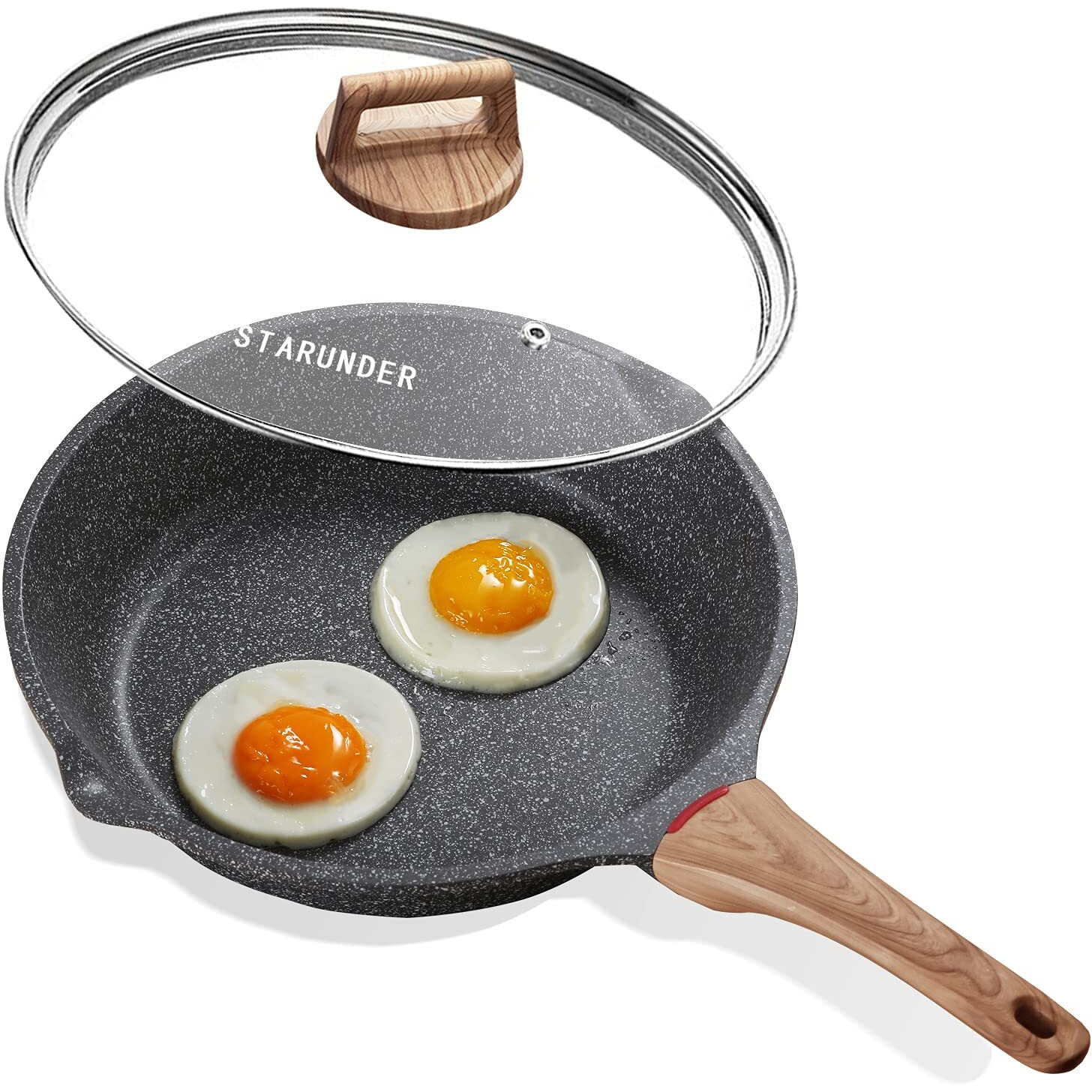 Starunder Induction Nonstick Skillet Frying Pan With Lid,Swiss Granite Omelette Pan, Scratch-Resistant Safe Cookware Set,Pfoa Free(8 Inch)