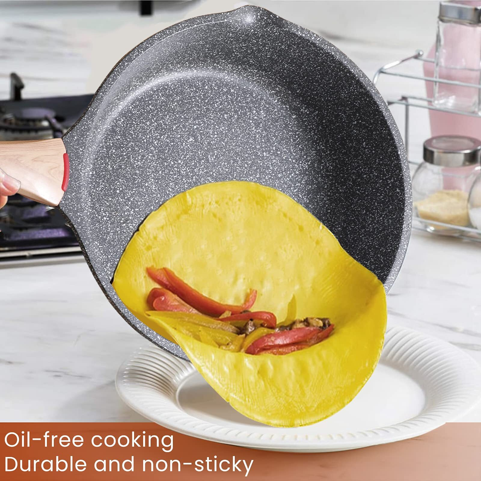 Starunder Induction Nonstick Skillet Frying Pan With Lid,Swiss Granite Omelette Pan, Scratch-Resistant Safe Cookware Set,Pfoa Free(8 Inch)