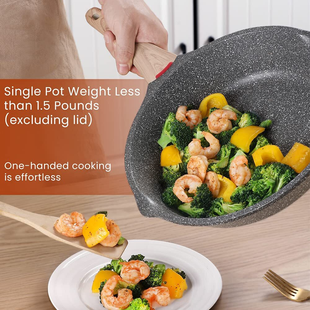 Starunder Induction Nonstick Skillet Frying Pan With Lid,Swiss Granite Omelette Pan, Scratch-Resistant Safe Cookware Set,Pfoa Free(8 Inch)