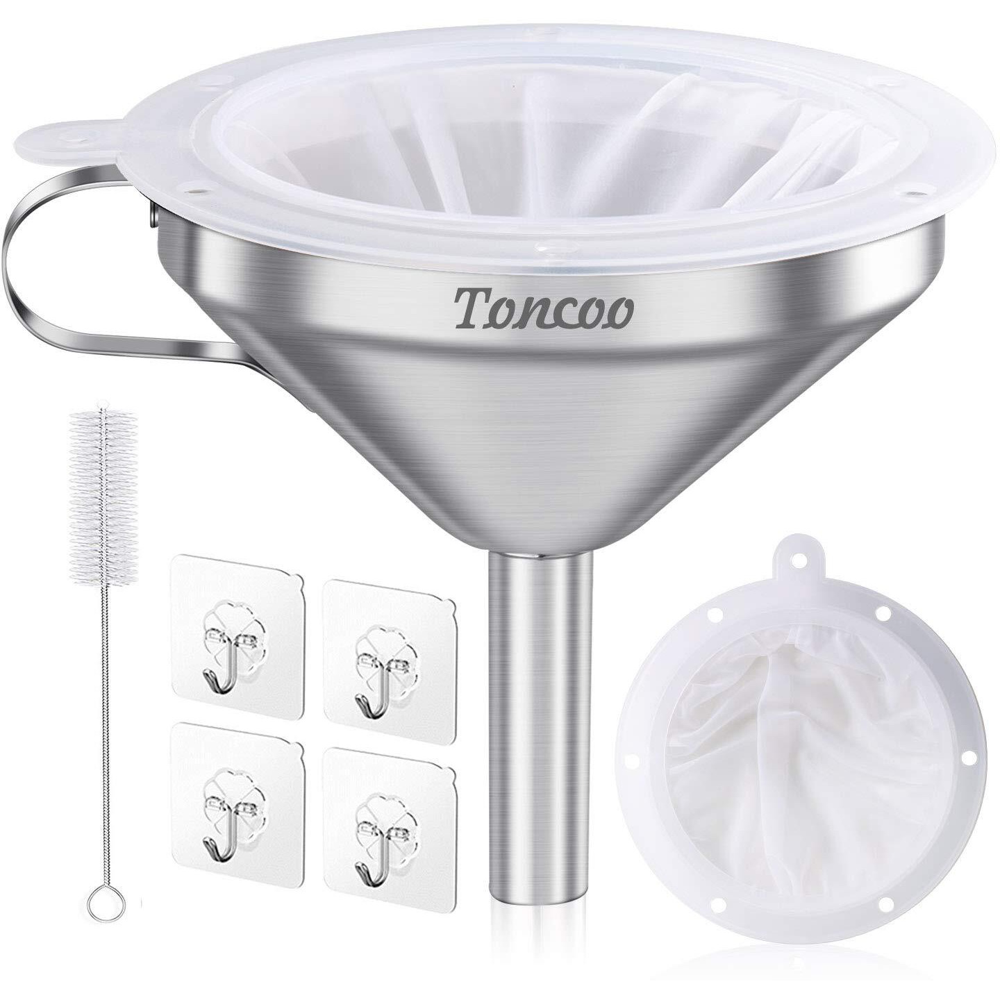 Toncoo 5-Inch Premium Stainless Steel Funnel With 200 Mesh Food Filter Strainer, Food Grade Kitchen Funnels For Filling Bottles, Metal Funnel With Strainer, Food Funnel For Kitchen