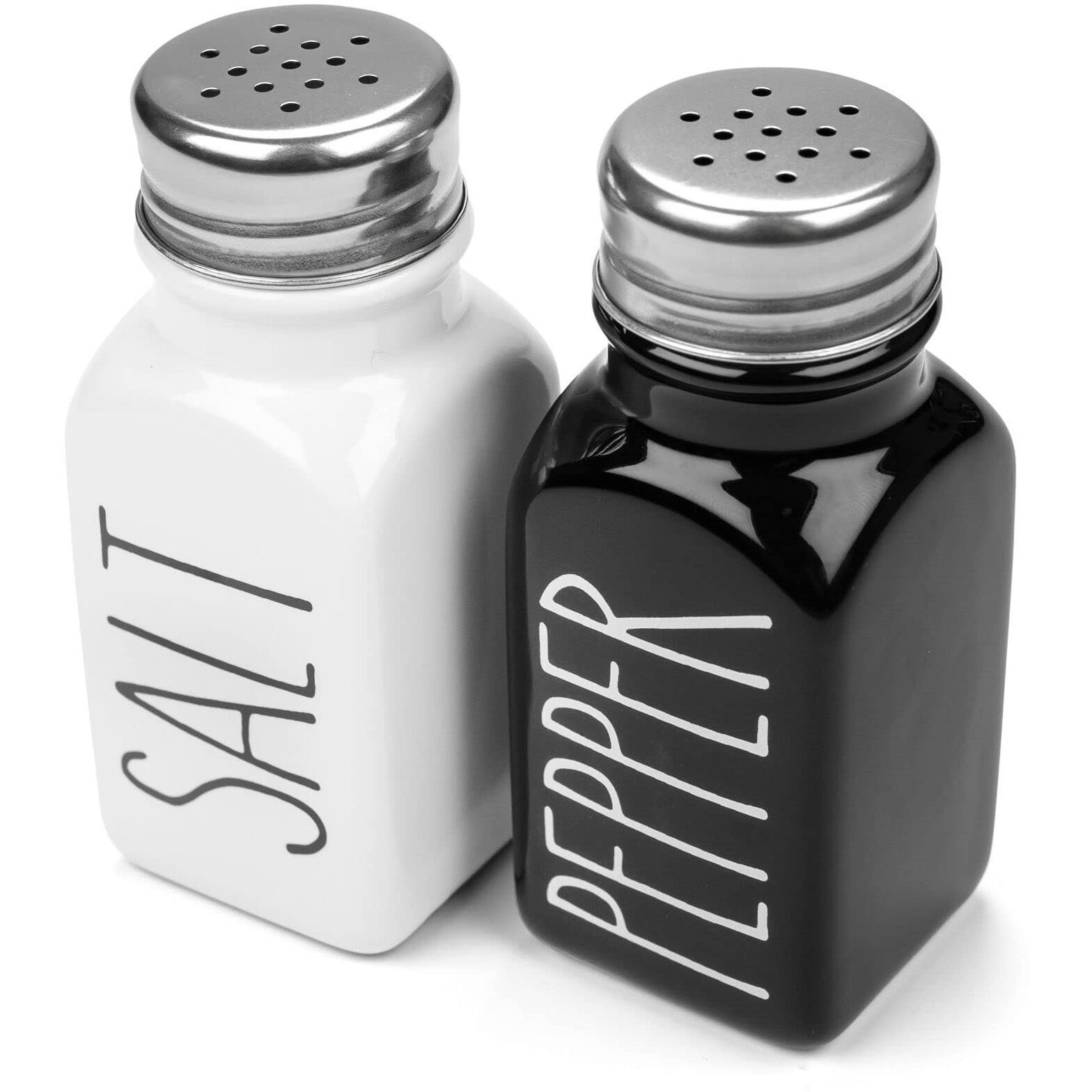 Heartland Home Farmhouse Ceramic Salt And Pepper Shakers Set With Extra Lids. 100% Stoneware Salt And Pepper Shaker Set. Black Pepper And White Salt Shaker With Lid X4. Kitchen Salt Pepper Shakers
