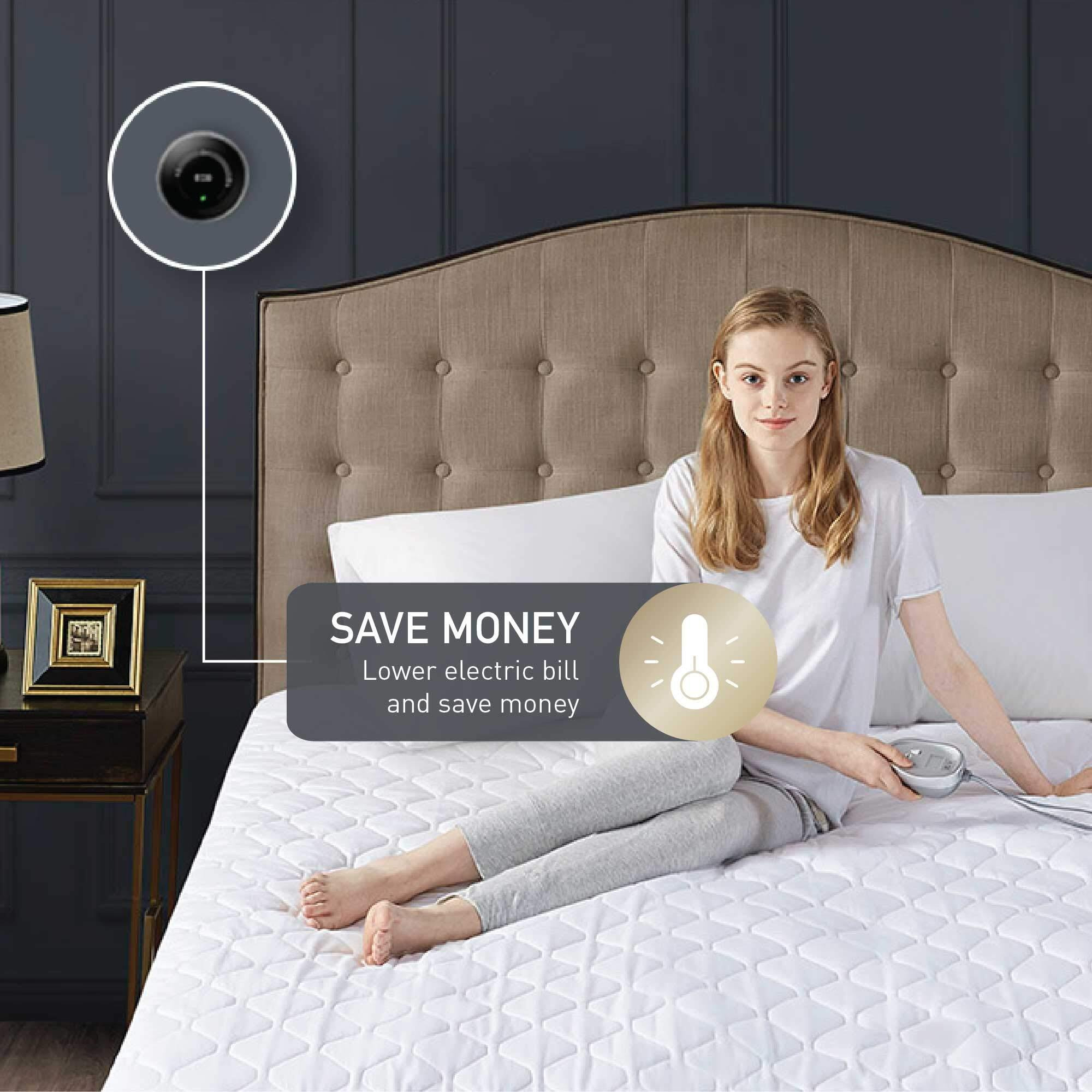 King Size Heated Mattress Pad With Dual Control, 100% Cotton Electric Bed Warmer, 20 Heat Settings, Quick Heating & Auto Shut-Off, Fits Up To 18-Inch Mattresses - Machine Washable & Emf-Safe