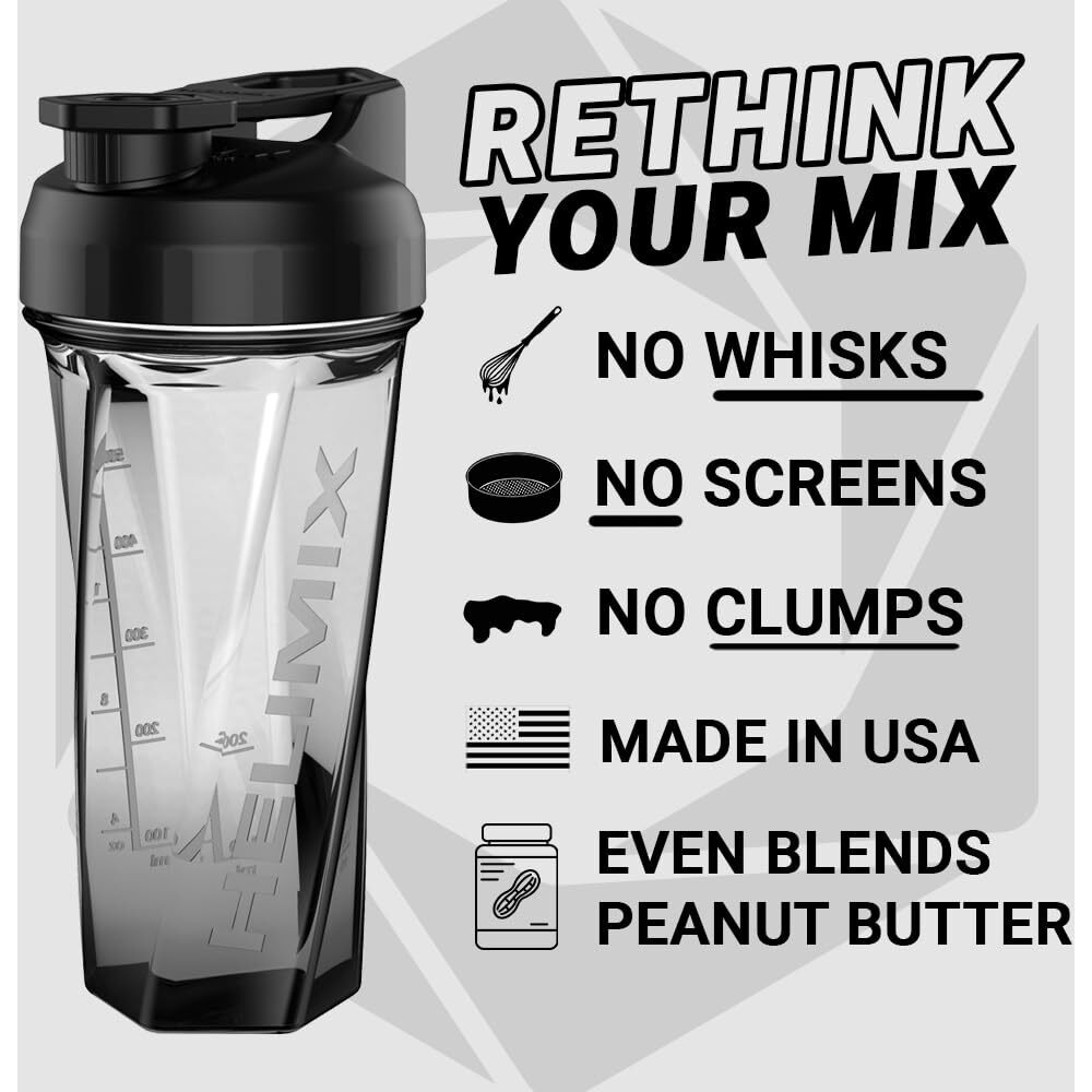 Helimix 2.0 Vortex Blender Shaker Bottle Holds Upto 28Oz | No Blending Ball Or Whisk | Usa Made | Portable Pre Workout Whey Protein Drink Cup | Mixes Cocktails Smoothies Shakes | Top Rack Safe