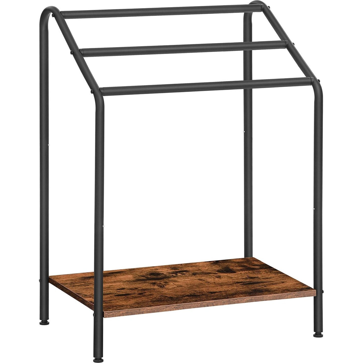 Hoobro Freestanding Towel-Rack For Bathroom, 3 Tier Blanket Rack For Living Room, 23.6"" L X 14.2"" W X 33.9"" H, Quilt Blanket Ladder Holder, Drying And Display Rack, Rustic Brown And Black Bf63Lb01