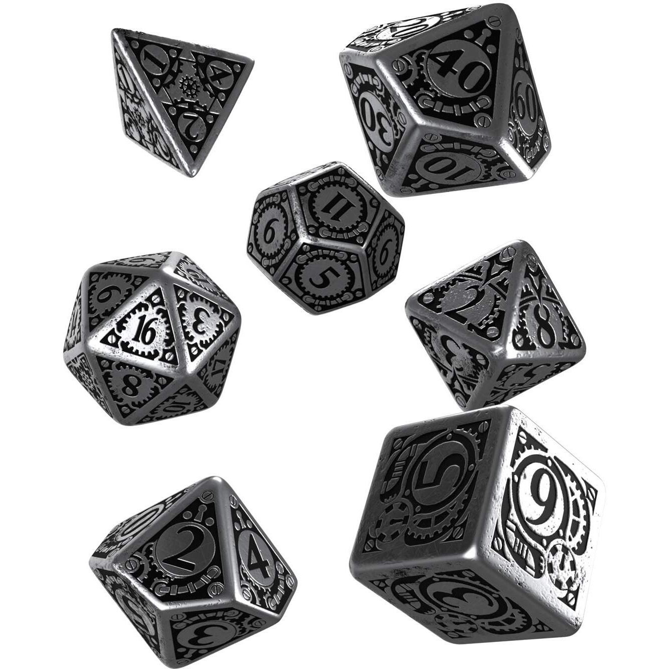 Q Workshop Metal Steampunk Dice Set 7 Polyhedral Pieces