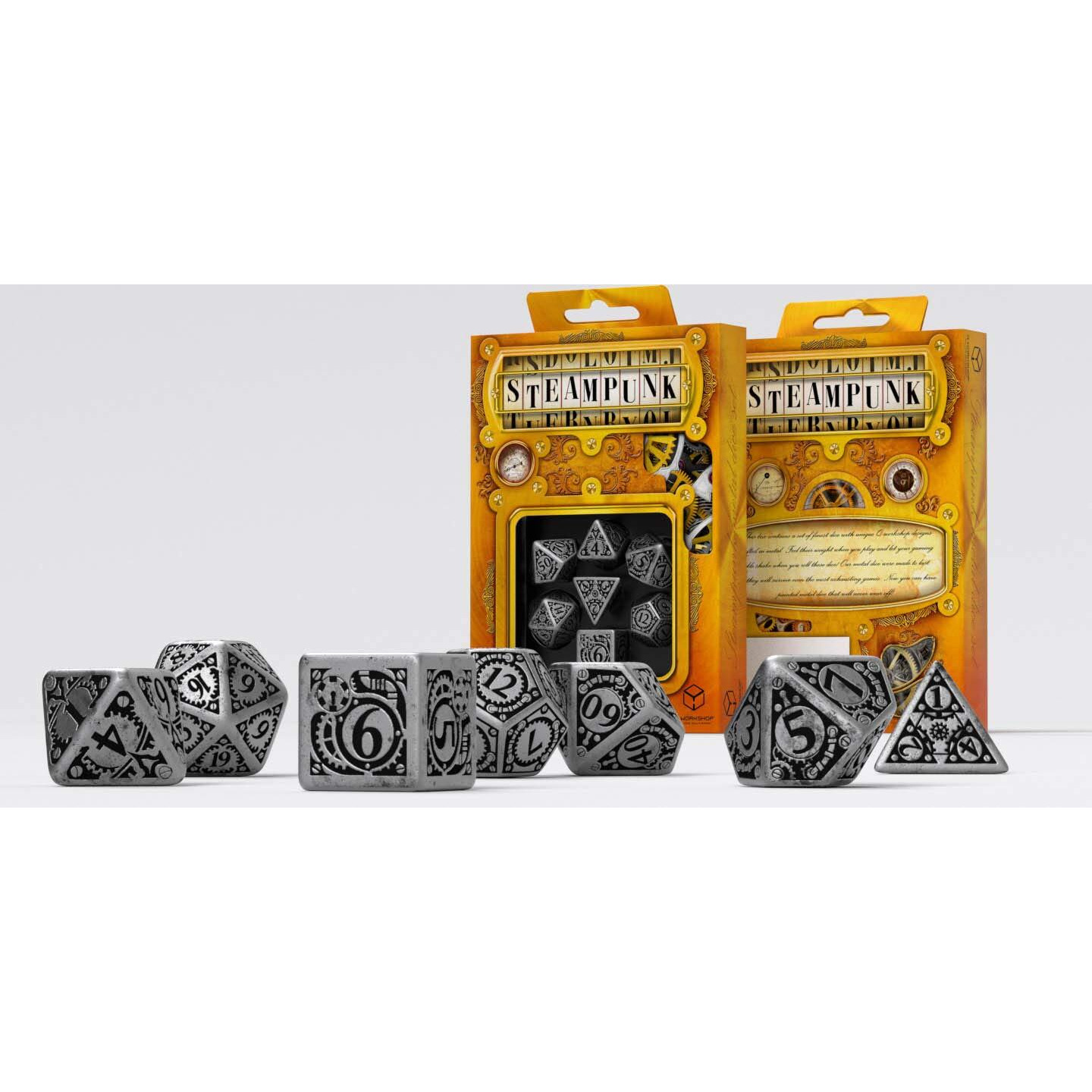 Q Workshop Metal Steampunk Dice Set 7 Polyhedral Pieces