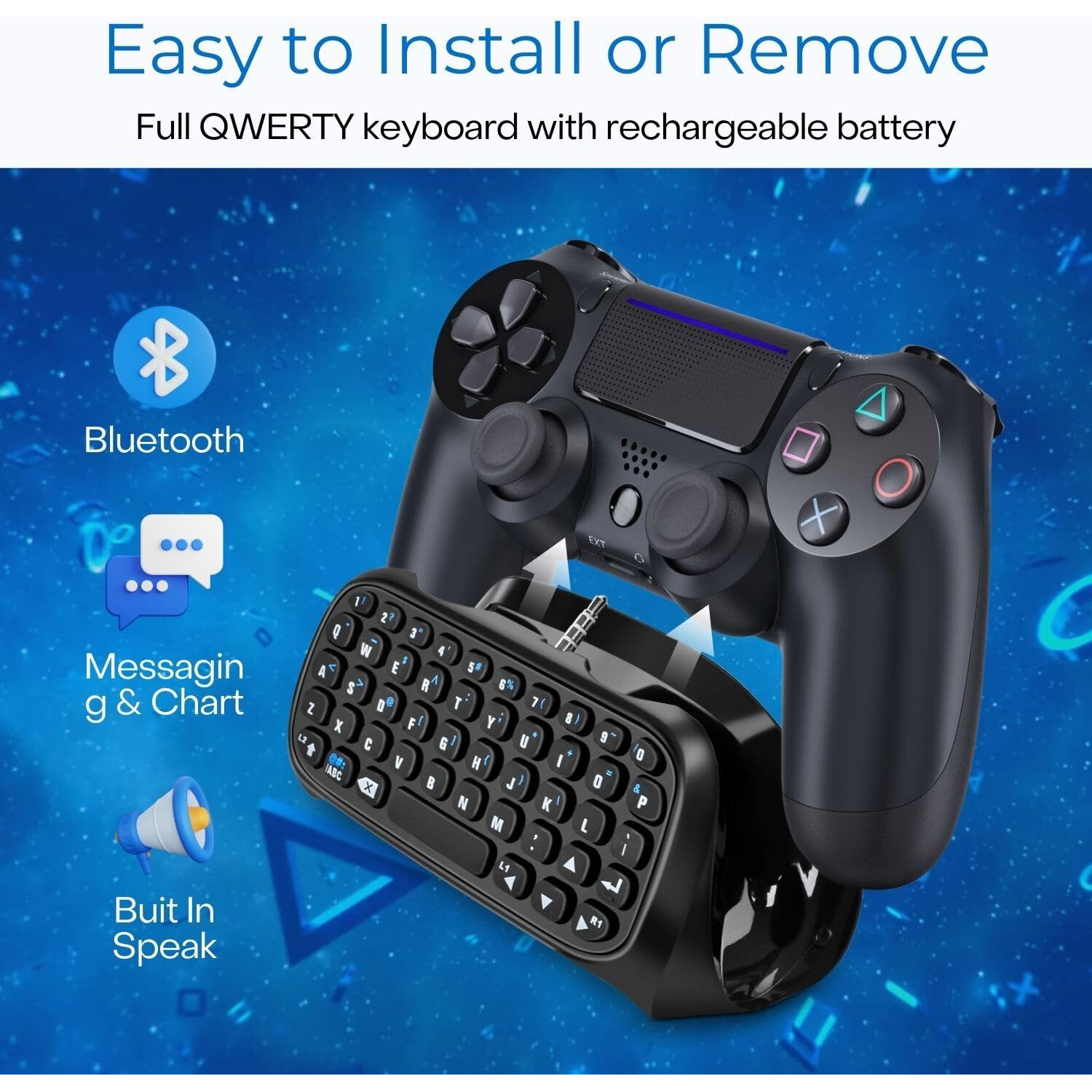 Tnp Ps4 Chatpad - Ps4 Controller Keyboard Attachment, Compact Design - The Ultimate Qwerty Gamepad Keyboard For Playstation4, Compatible With Ps4, Ps4 Slim, And Ps4 Pro