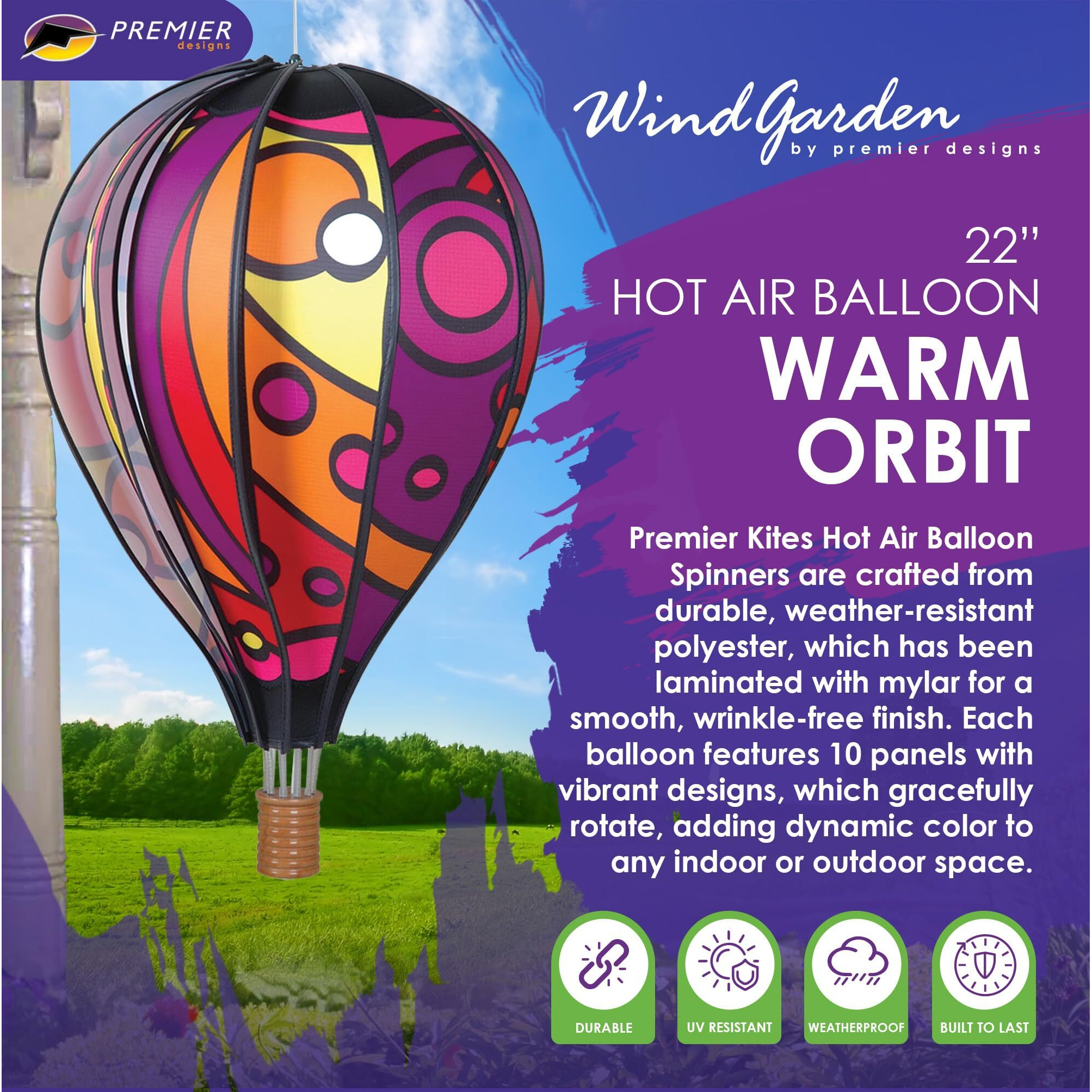Premier Kites Hot Air Balloon 22 In. - Patriotic,Small
